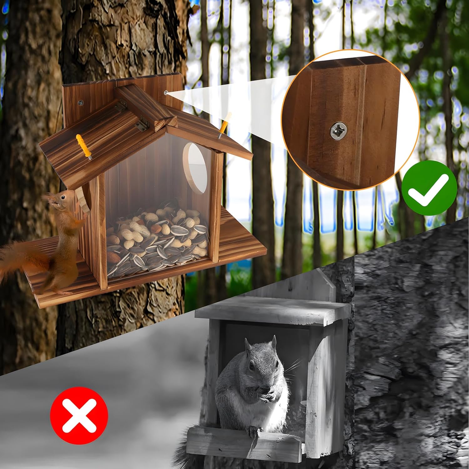 Gnodary Squirrel Feeder, Squirrel Feeders for Outside, Squirrel House for Outdoors