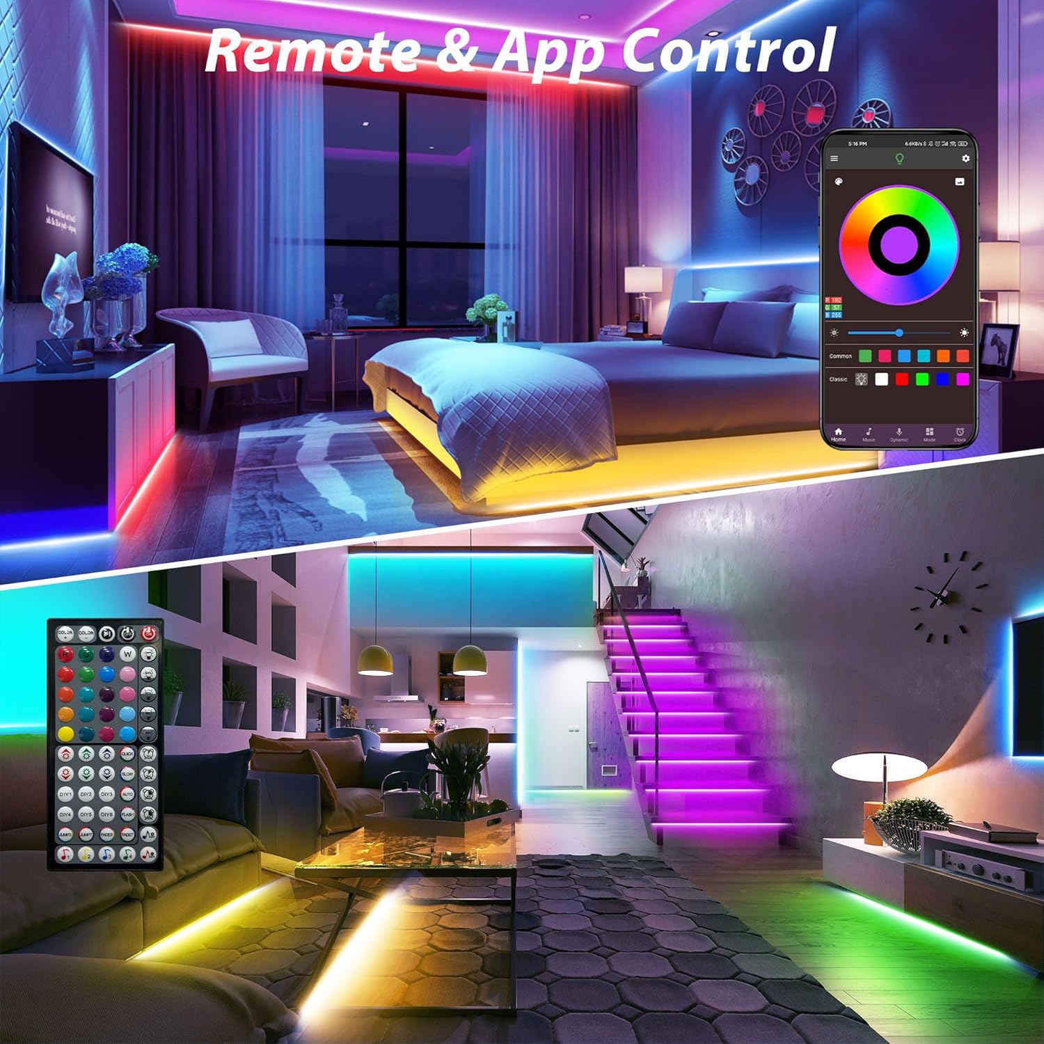 Ledagic led lights for party room 100Ft 100Ft LED Strip Lights, Smart Light with App Remote Control, RGB LED Lights