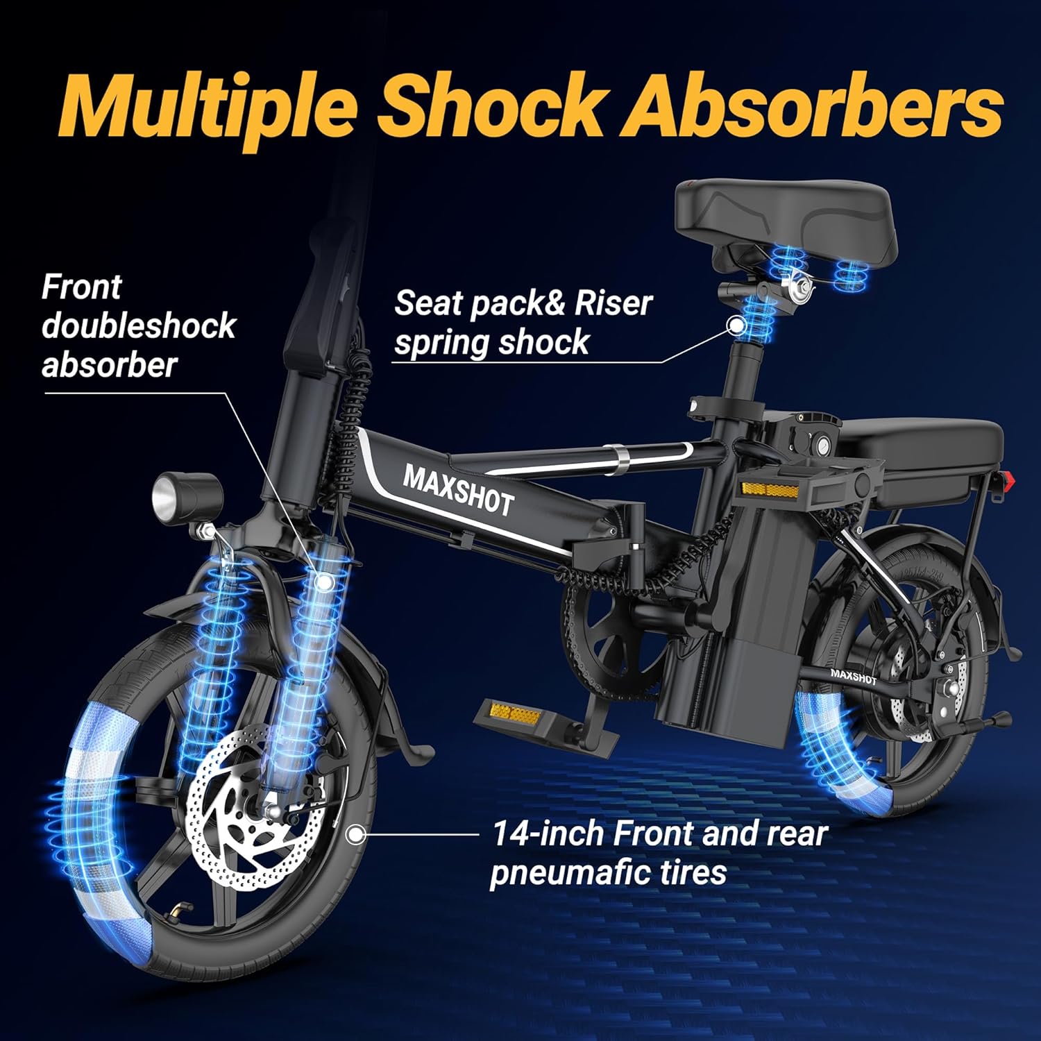 MAXSHOT Electric Bike for Adults, 14'' Adults Electric Bicycles, Peak 500W Folding Ebike