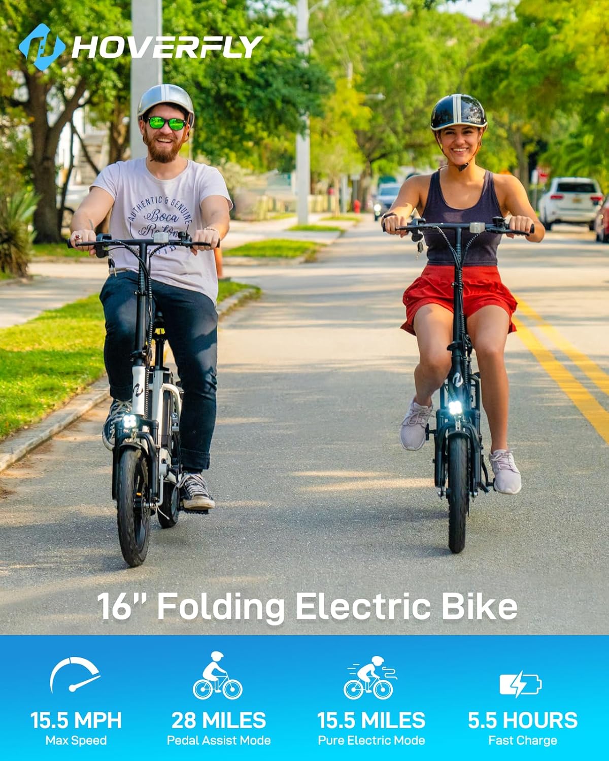 HOVERFLY H3 16" Electric Bike, Max 28Miles Range(Pedal-Assist) Folding E-Bike - White ap