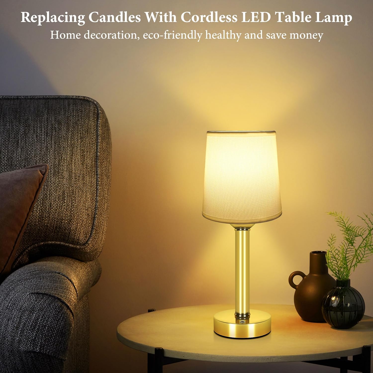 Yurnero Cordless Table Lamp - Rechargeable Battery Operated Nightstand Light with Stepless Dimming