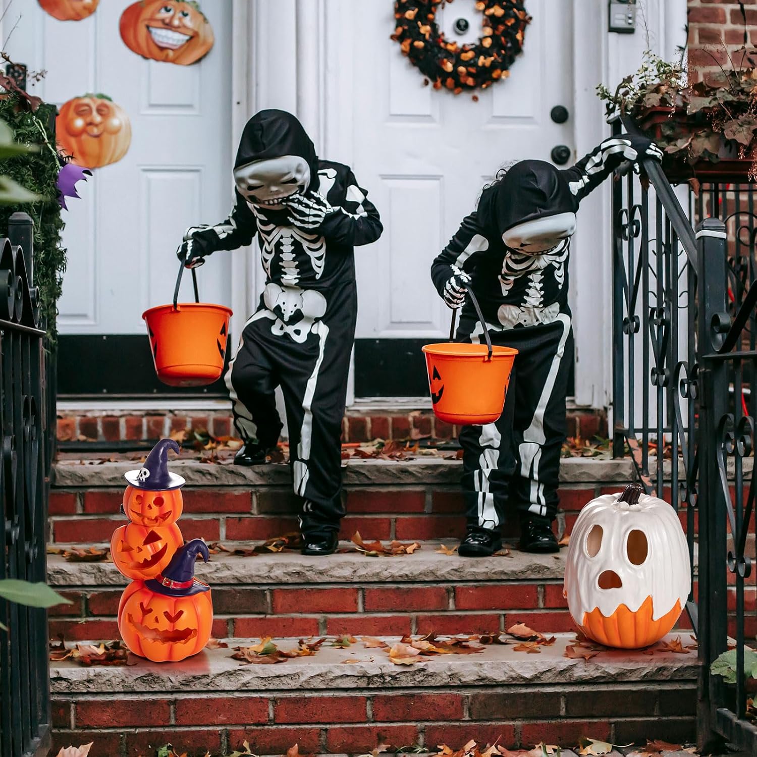 Halloween Decorations - Unique 3 Tiers Stacked Resin Jack-O-Lantern Pumpkin