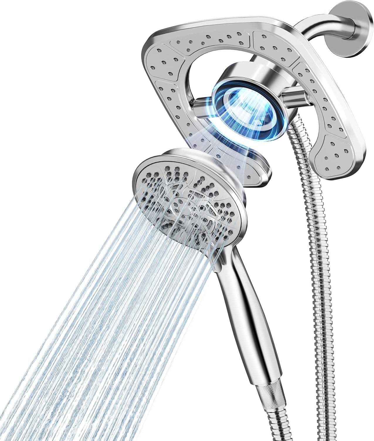PRIMSOPH Shower Head Handheld Spray Combo 10 Mode Spray Settings Magnetic 2-in-1 High Pressure Dual Showerhead Auto-Switch Square Combination, Chrome