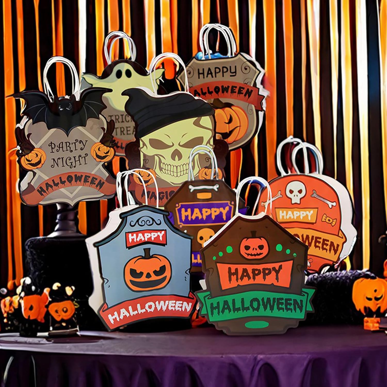 ZRLABL 4PC Halloween Trick or Treat Bags – Candy Gift Bags for Party Favors, Candy, Goodie for Halloween Decorations