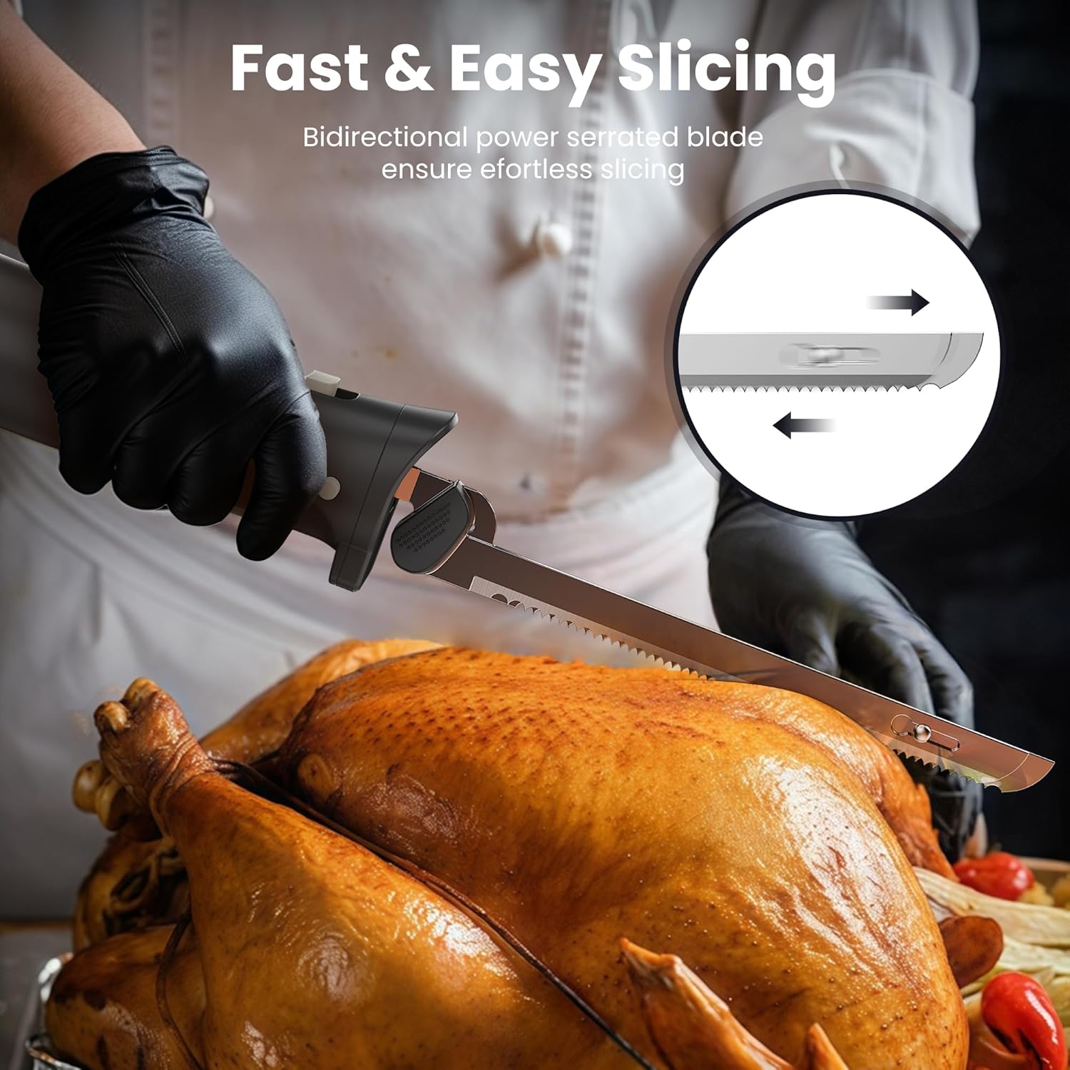 Electric Knife for Meat Slicing - 4 Stainless Steel Blades | Bread & Cheese Cutter