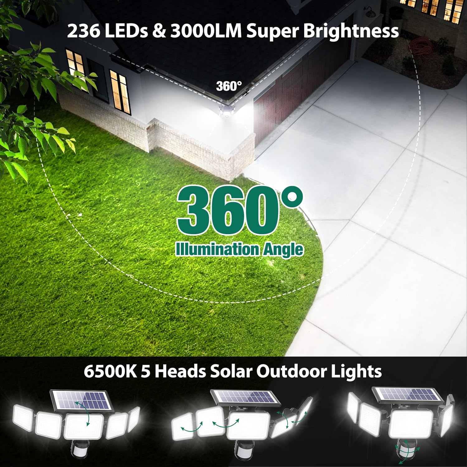 Solar-powered motion sensor flood lights - Omibee OEE215C10 - for gardens, backyards 2 Pack