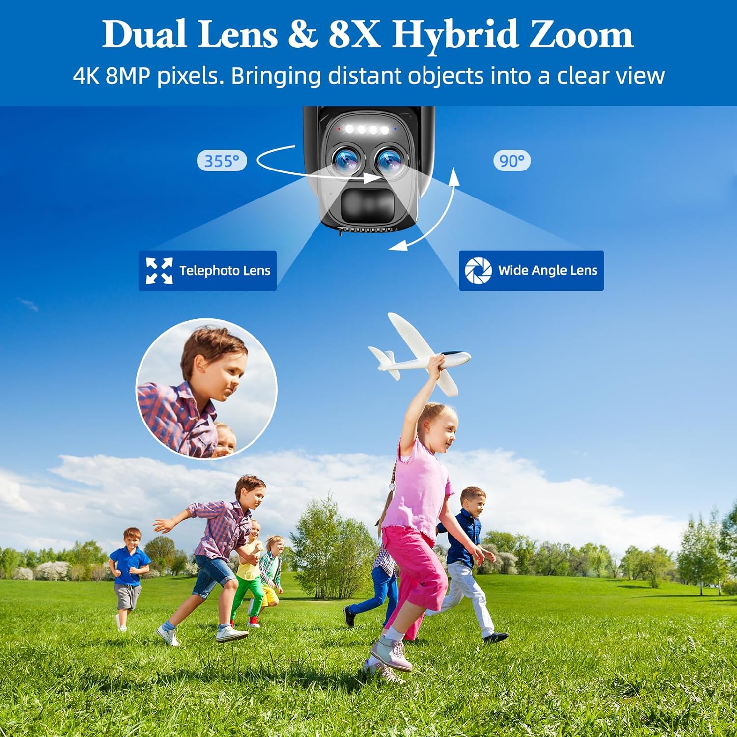 Beenocam 4k Outdoor Solar Security Camera, Wireless 8MP PTZ, Night Vision