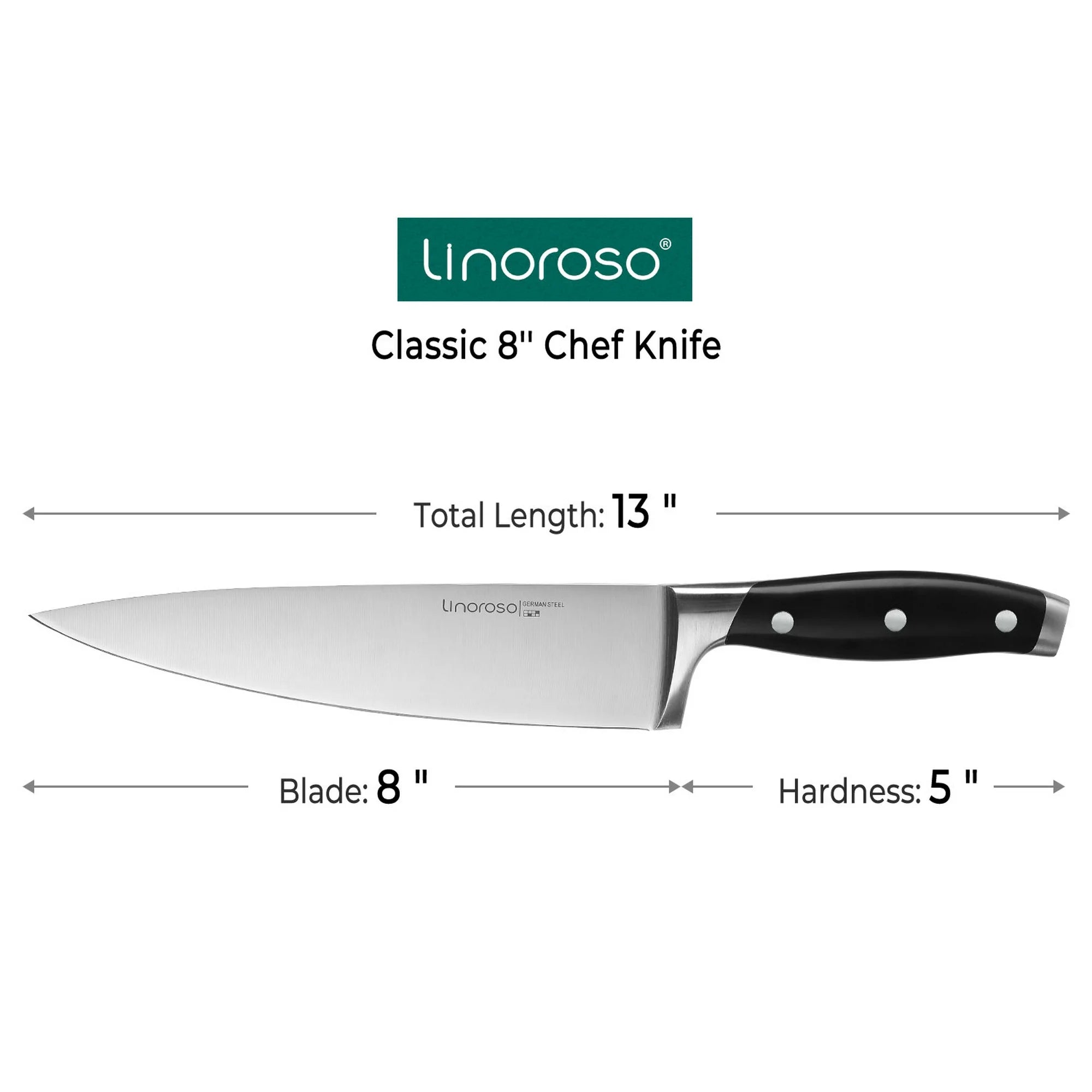 Linoroso 8 inch Chef Knife Sharp Forged German Carbon Stainless Steel