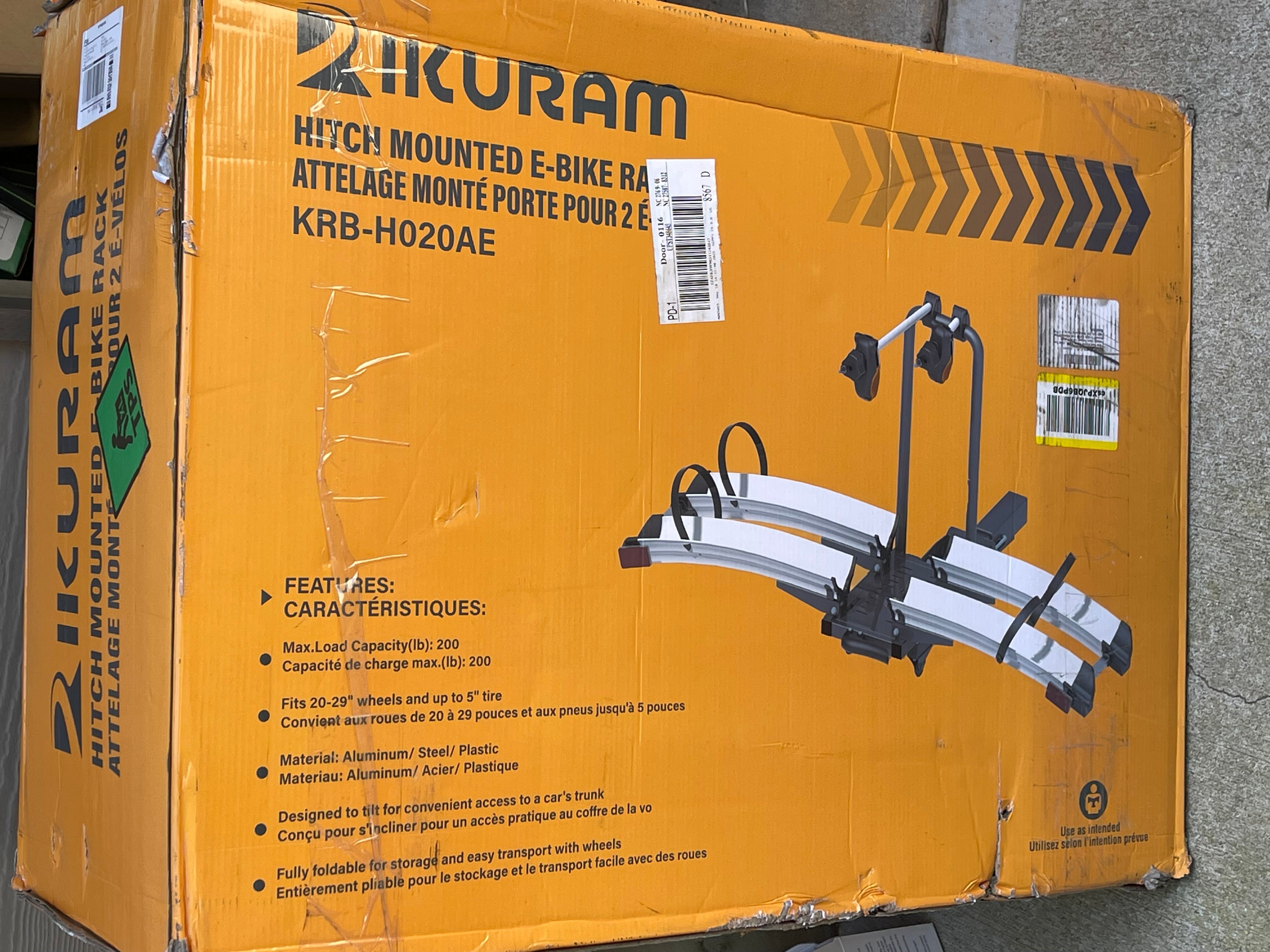 RIKURAM hitch-mounted e-bike rack for two bikes, model KRB-H020AE