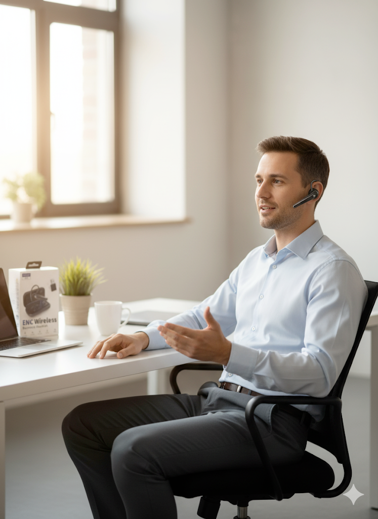 ENC Wireless Business Headset – Model N18 Wireless Headsets - Bluetooth Earbuds for Calls and Music