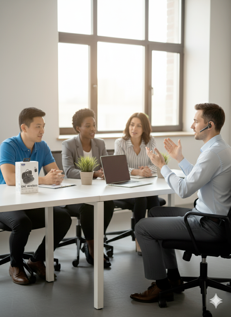 ENC Wireless Business Headset ā Model N18 Wireless Headsets - Bluetooth Earbuds for Calls and Music