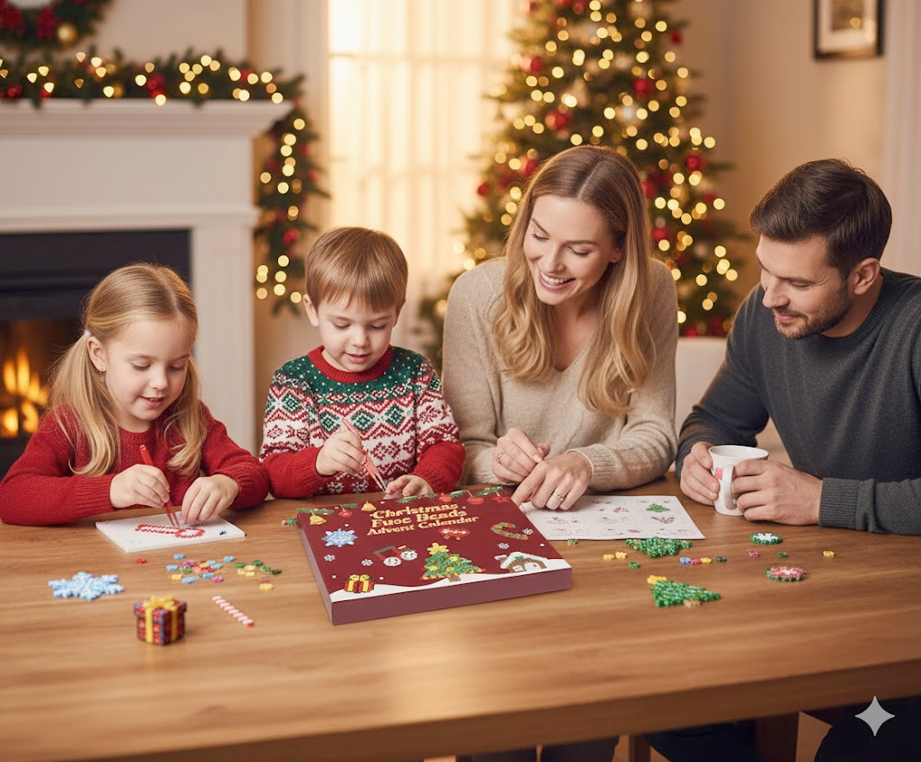Christmas Advent Calendar Fuse Beads Kit - 24 Days Countdown Craft Activity for Kids