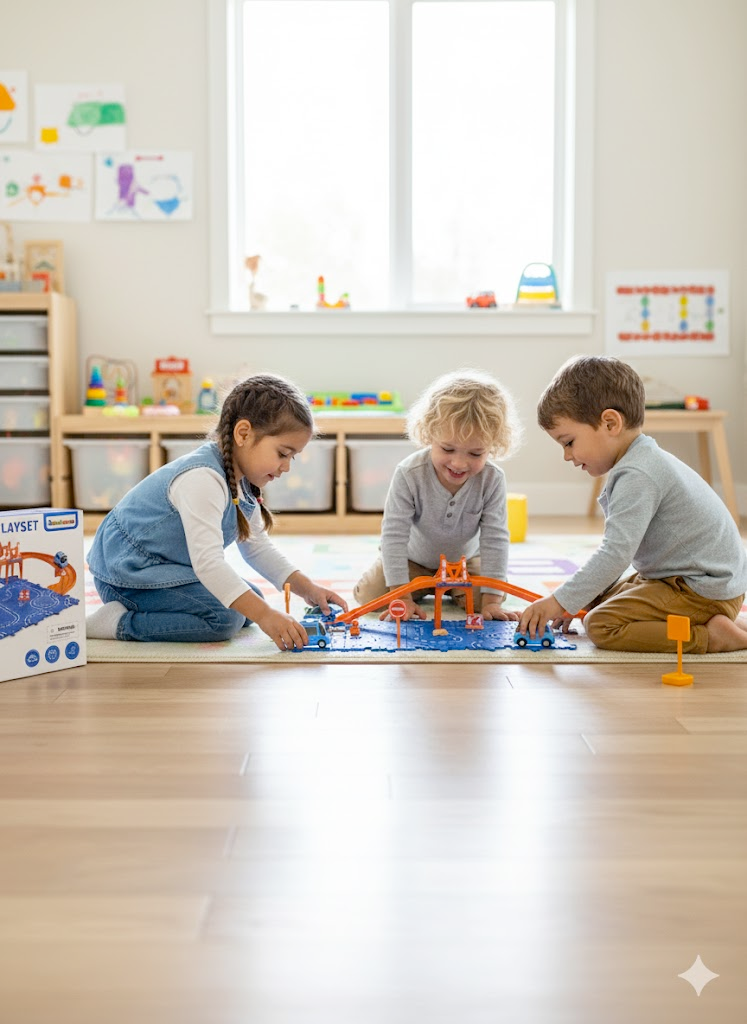 Puzzle Track Car Play Set - Battery-Powered Car with Interactive Track