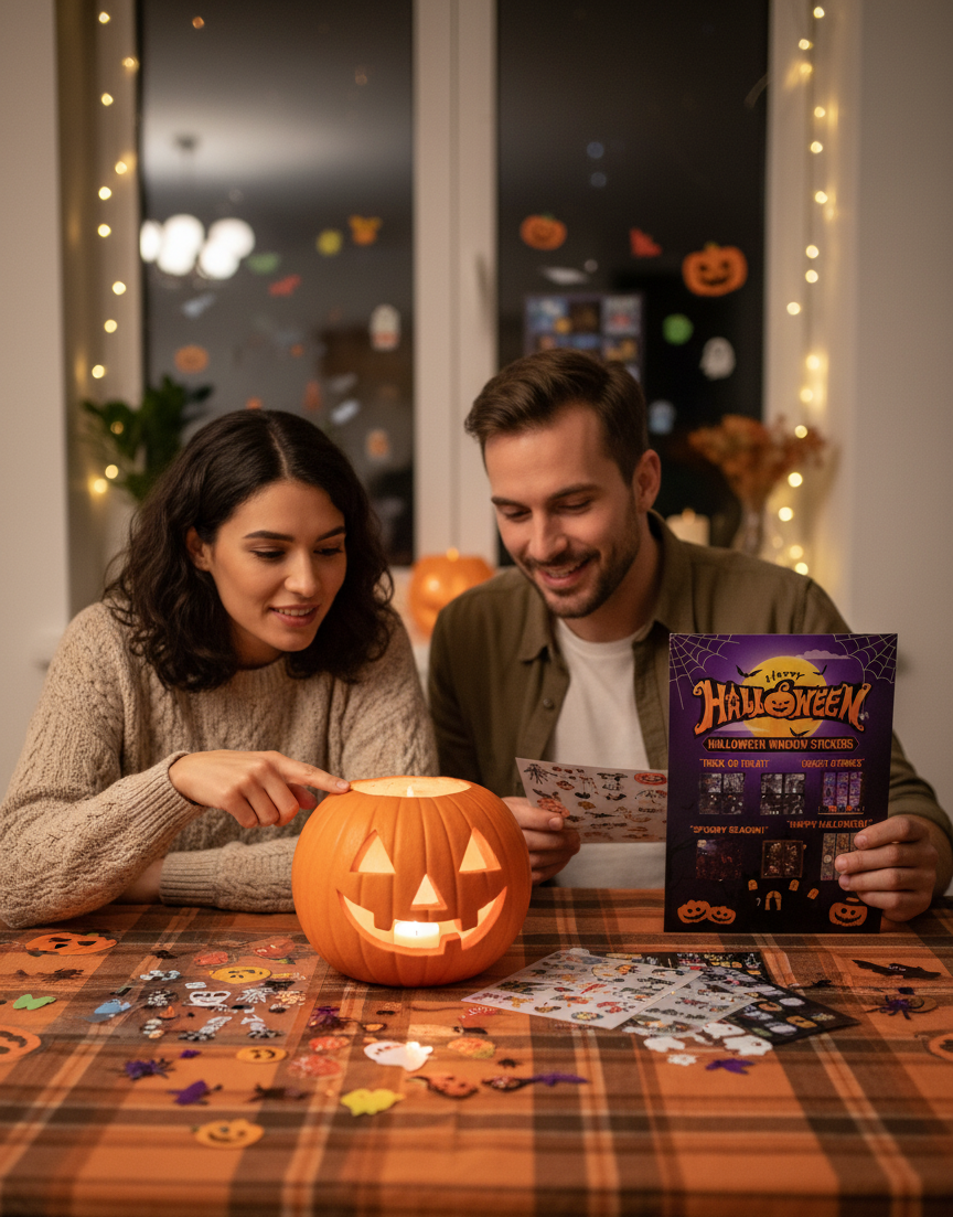 Cute Halloween Stickers for Kids - Window Decals Indoor Decorations Non-Toxic & Removable