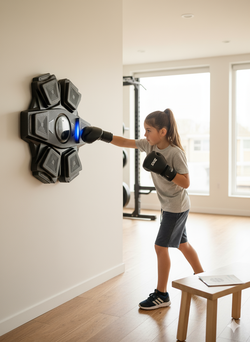 Music Boxing Machine for Kids, Smart Bluetooth Boxing Training Equipment with 2 Gloves,