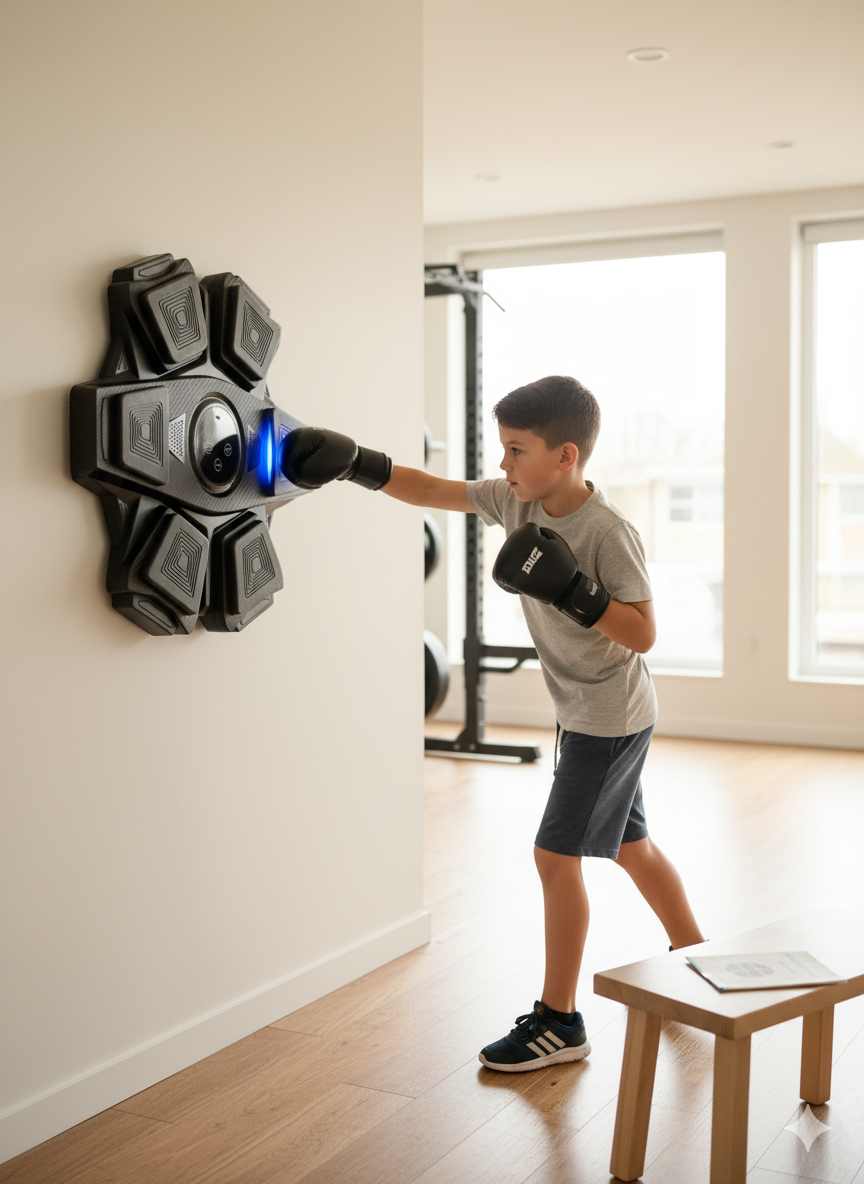 Music Boxing Machine for Kids, Smart Bluetooth Boxing Training Equipment with 2 Gloves,