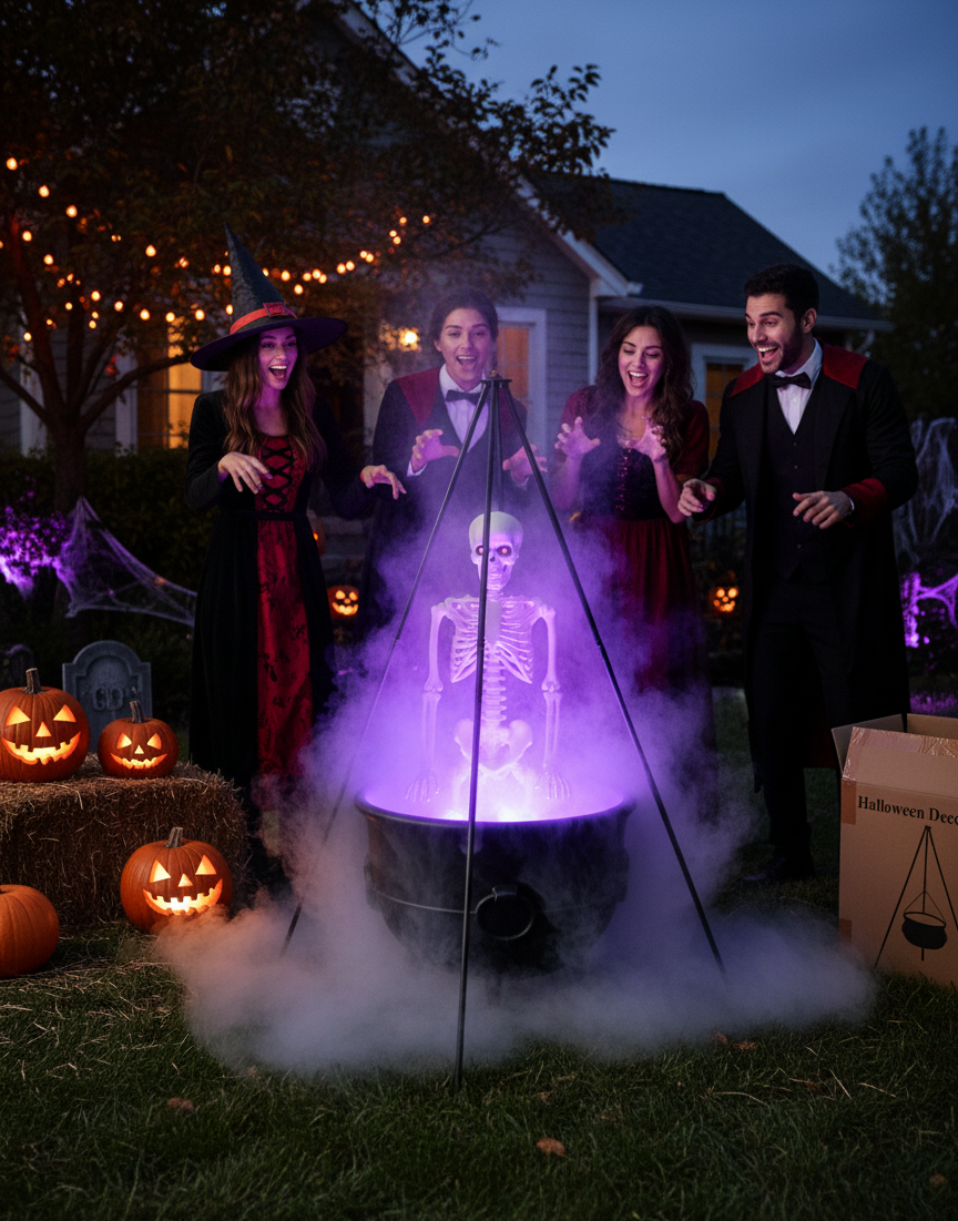 Halloween Skeleton Black Pot Display with Water - Animated Decor