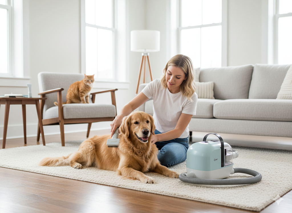 2-in-1 Pet Grooming Vacuum System – Gentle Grooming, Mess-Free Cleanup