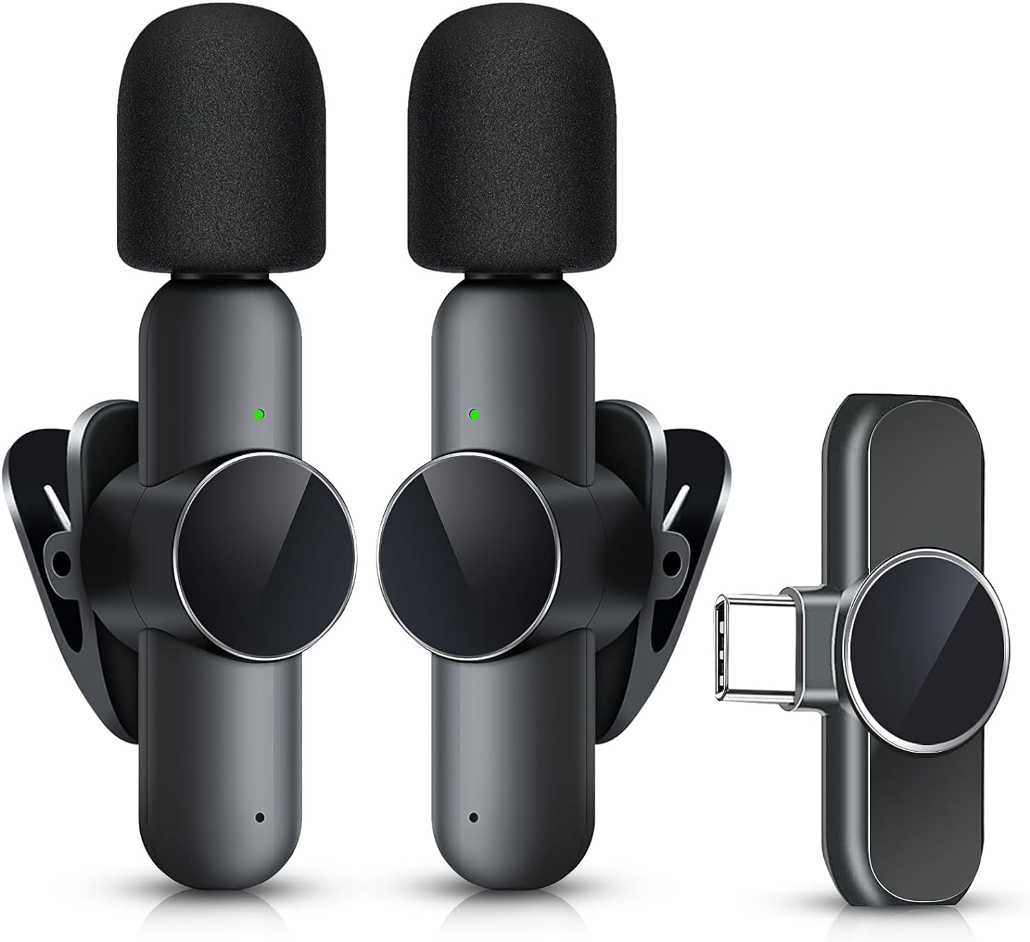 RICCHI Wireless USB-C Microphones - 2 Pack Mini Lavalier Mics for iPhone 15-16 & Android
