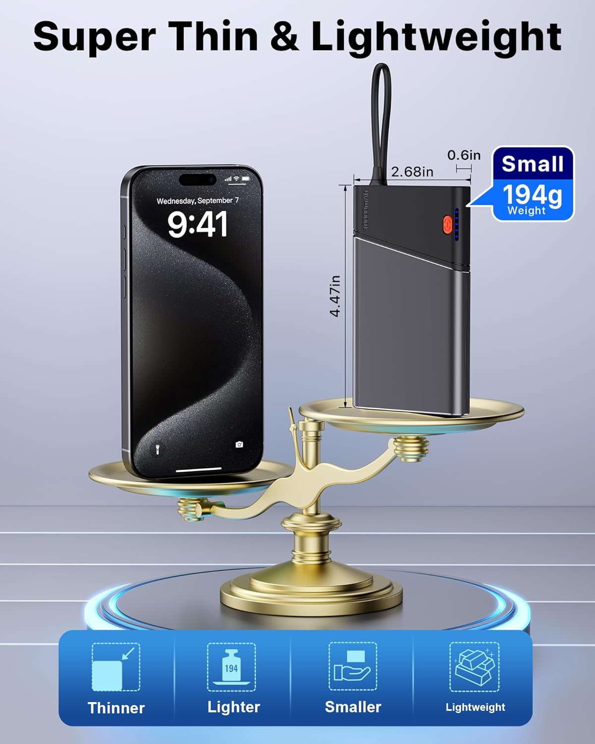 Aaoyun 5000mAh Portable Charger - 22.5W Fast Charging Power Bank with USB-C Cable