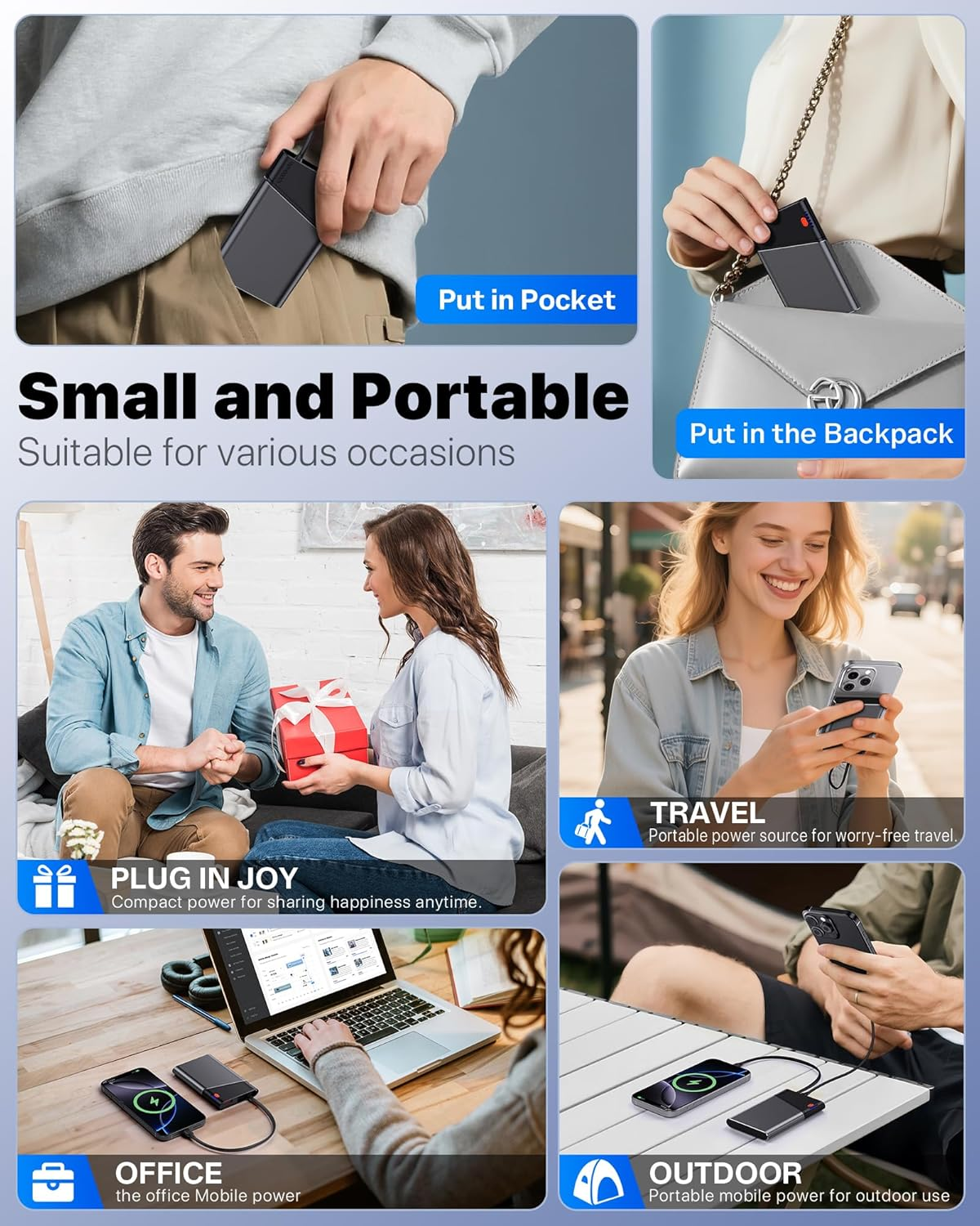 Aaoyun 5000mAh Portable Charger - 22.5W Fast Charging Power Bank with USB-C Cable