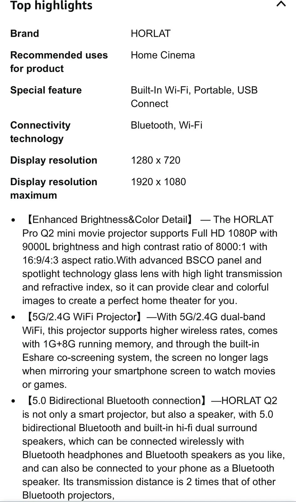 HORLAT Mini Projector – 5G WiFi + Bluetooth, 9000L Brightness, HD Home Theater