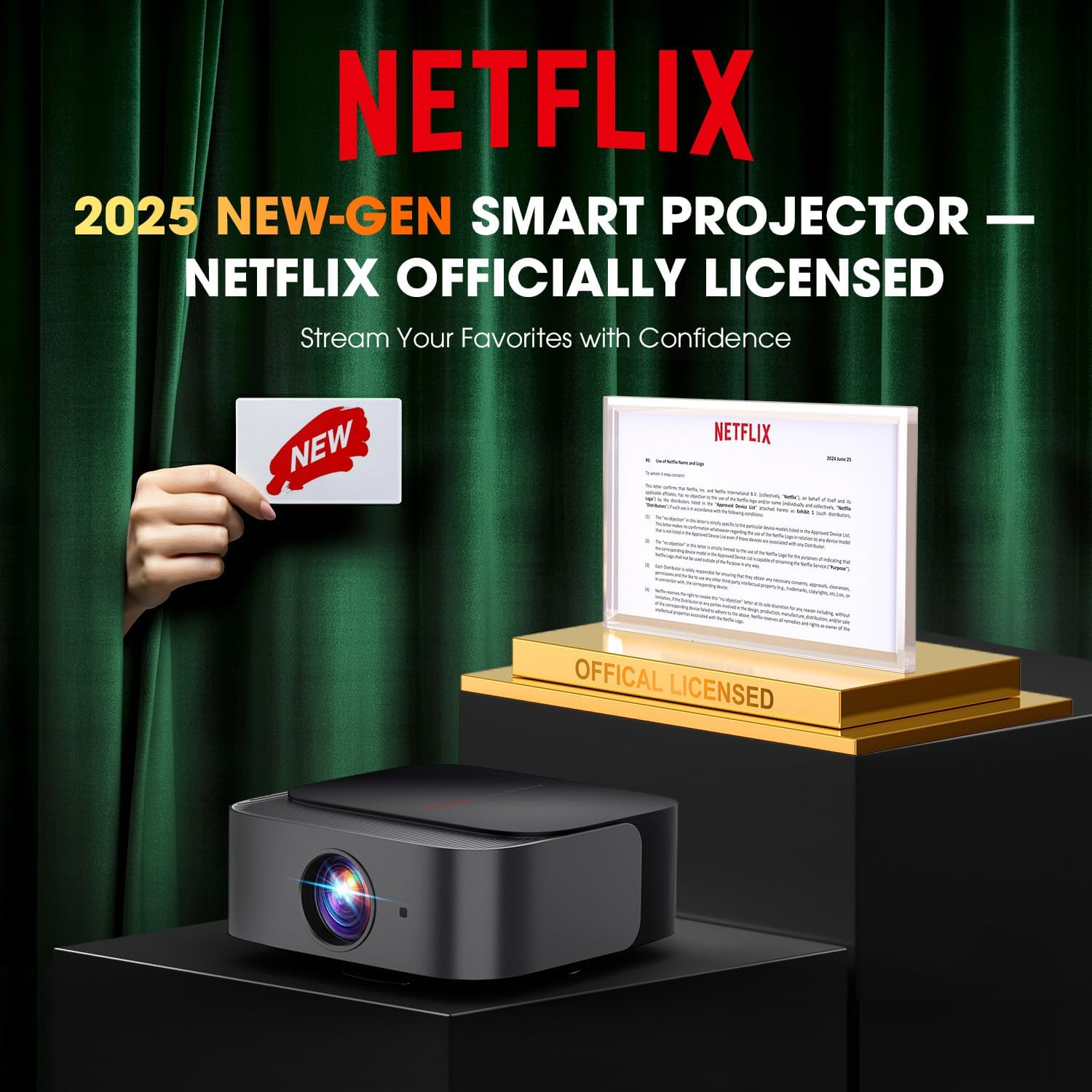 DBPOWER E2 Mini Smart Projector – 2025 Netflix Licensed + 386+ Built-In Apps + WiFi; Bluetooth