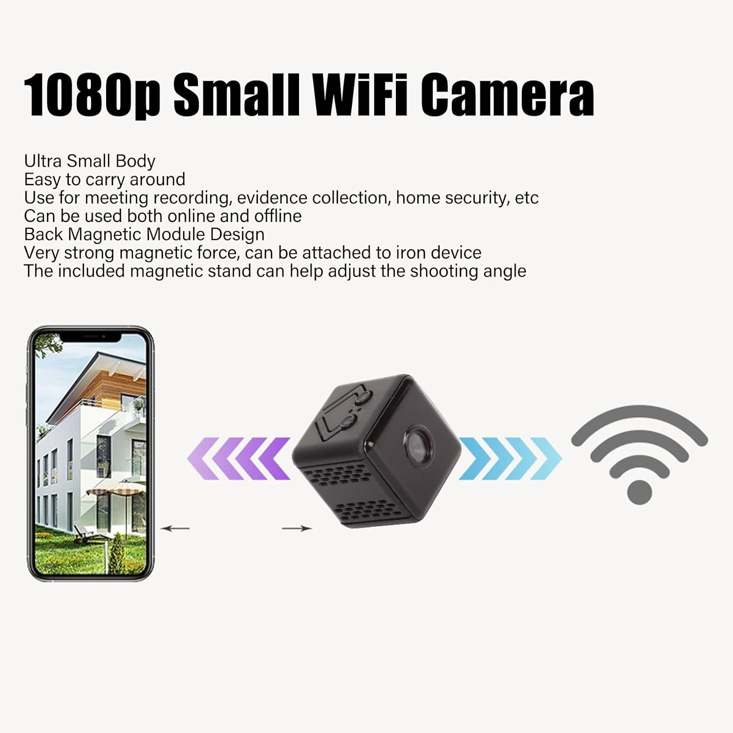 Mini Camera, 1080P Loop Recording Connection Supports Night Vision Moti