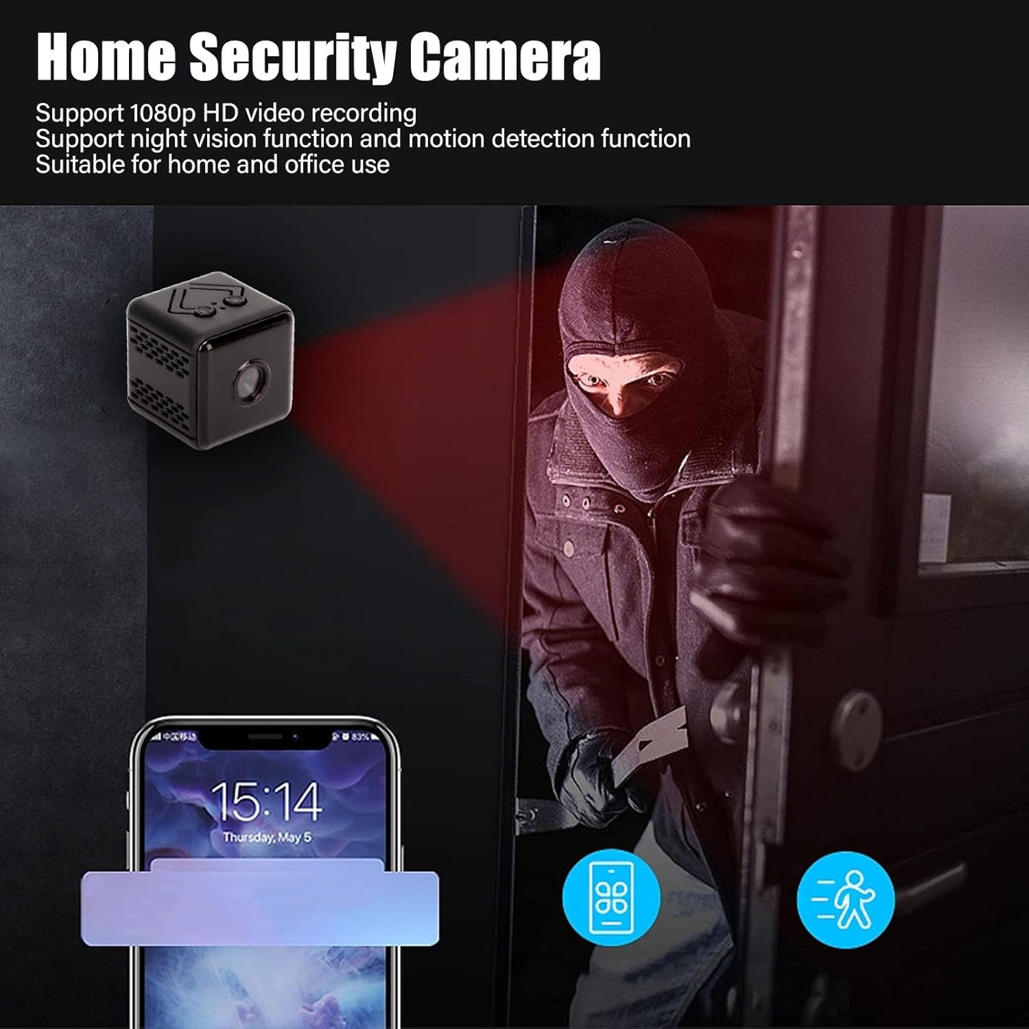 Mini Camera, 1080P Loop Recording Connection Supports Night Vision Moti