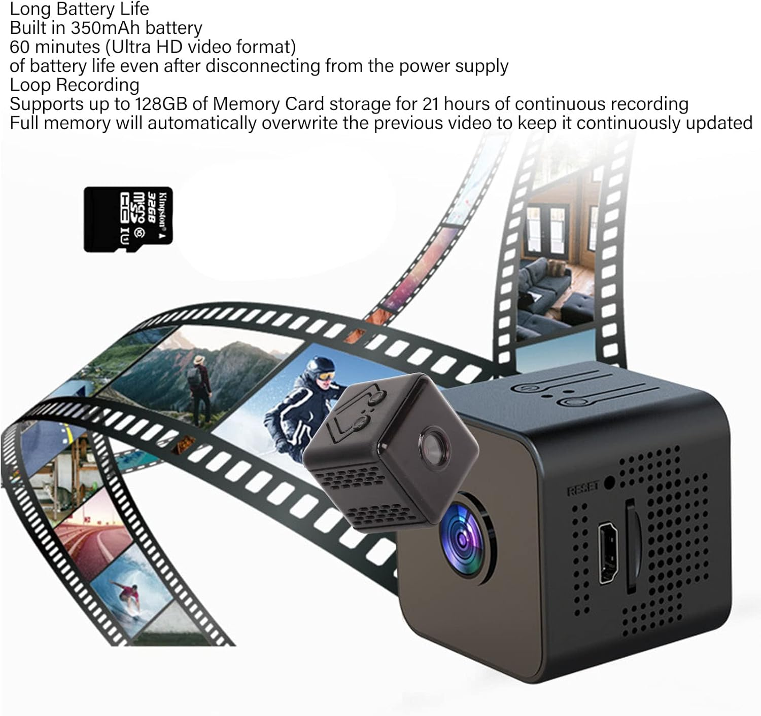 Mini Camera, 1080P Loop Recording Connection Supports Night Vision Moti