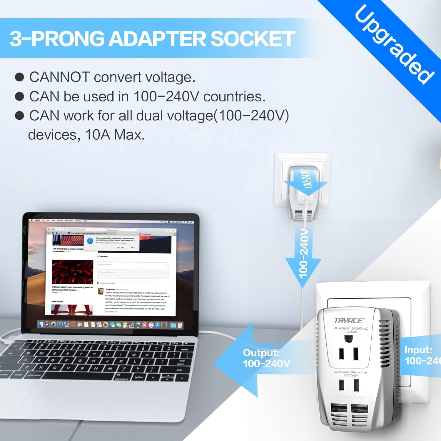 TryAce 2000W Travel Voltage Converter 220V to 110V - Step Down Power Adapter