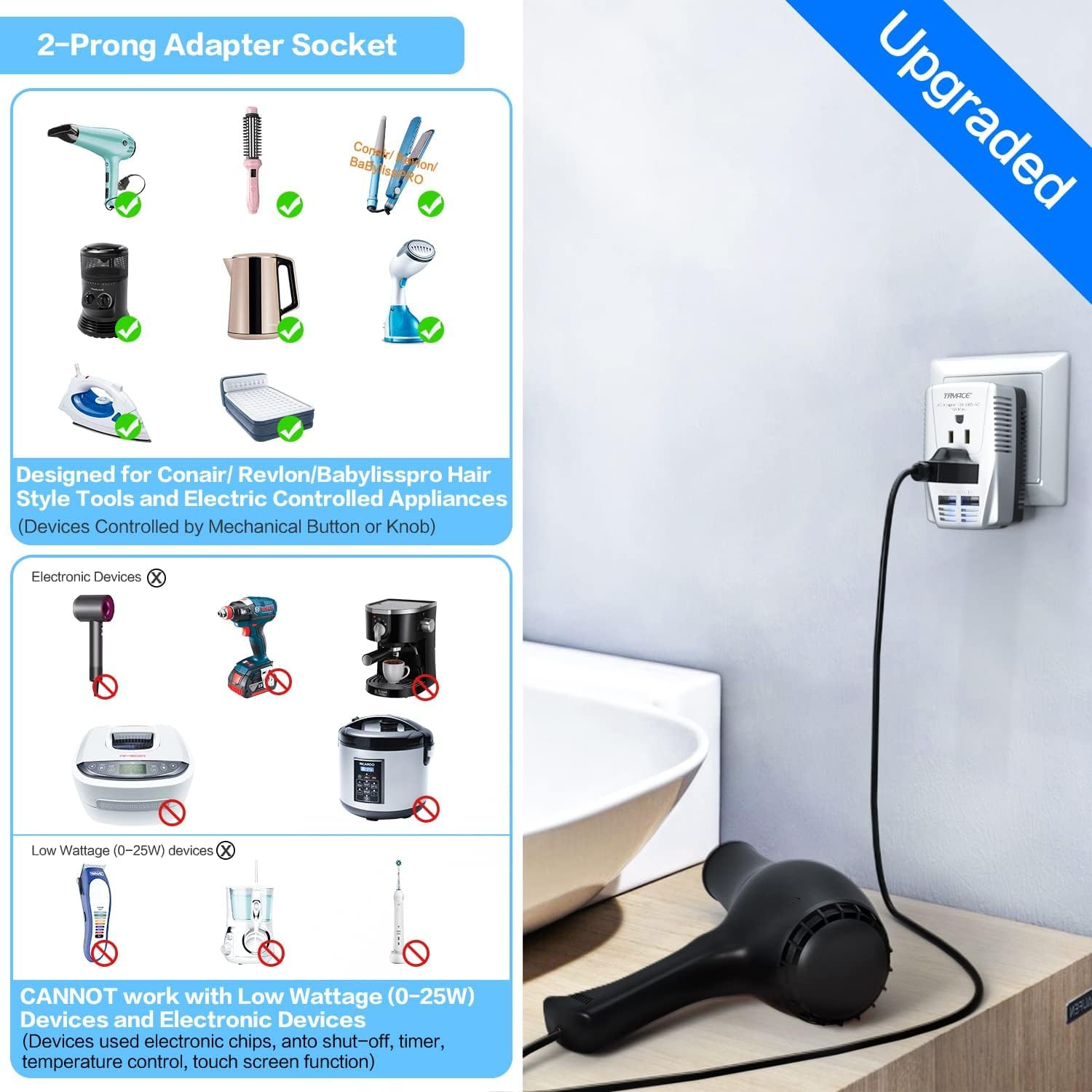 TryAce 2000W Travel Voltage Converter 220V to 110V - Step Down Power Adapter