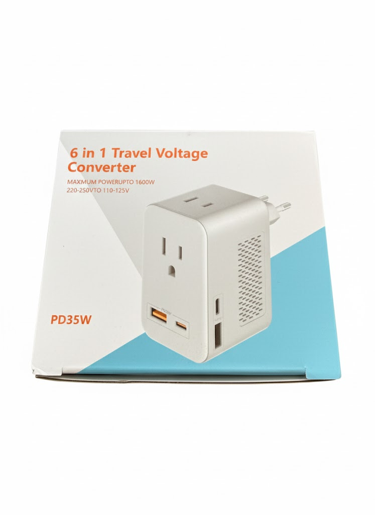 6-in-1 Travel Voltage Converter 220V to 110V - 35W PD European Adapter