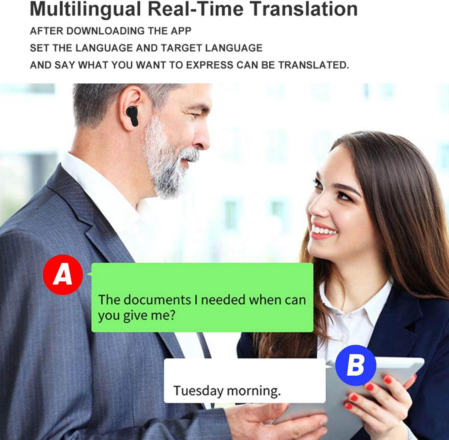 M91 Translator Earbuds, Clip On Language Translation Earphones,74 Languages & 70 Accents Translation in Real Time,Built in 230mAh (Milky White)