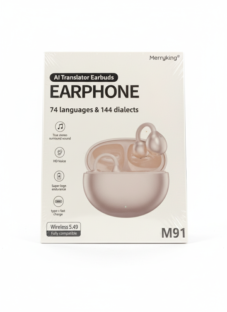 M91 Translator Earbuds, Clip On Language Translation Earphones,74 Languages & 70 Accents Translation in Real Time,Built in 230mAh (Milky White)