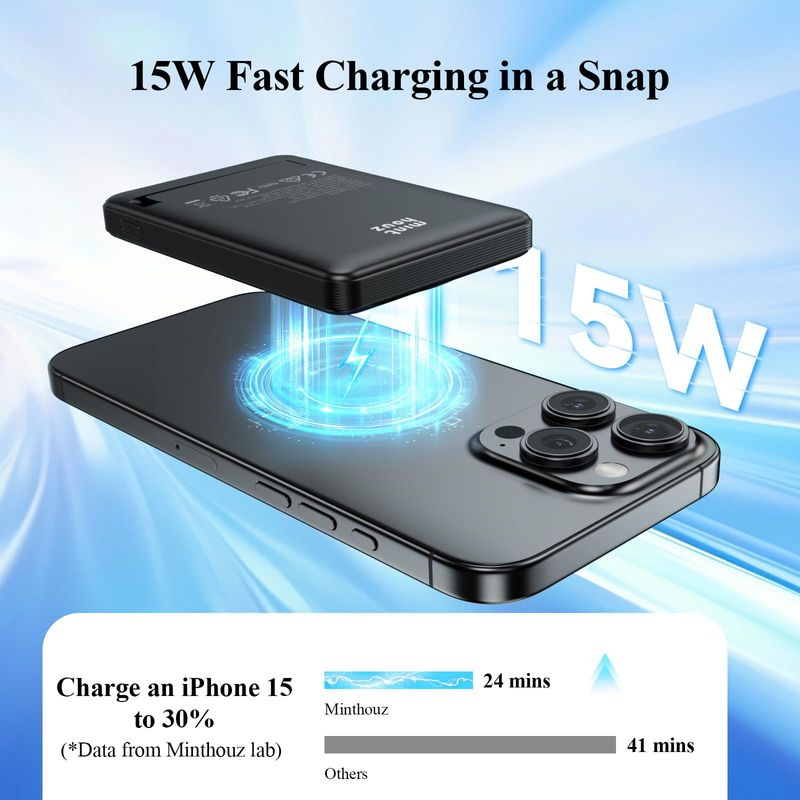 5000mAh Magnetic Power Bank with Foldable Stand - 20W USB-C & 15W Wireless Charging