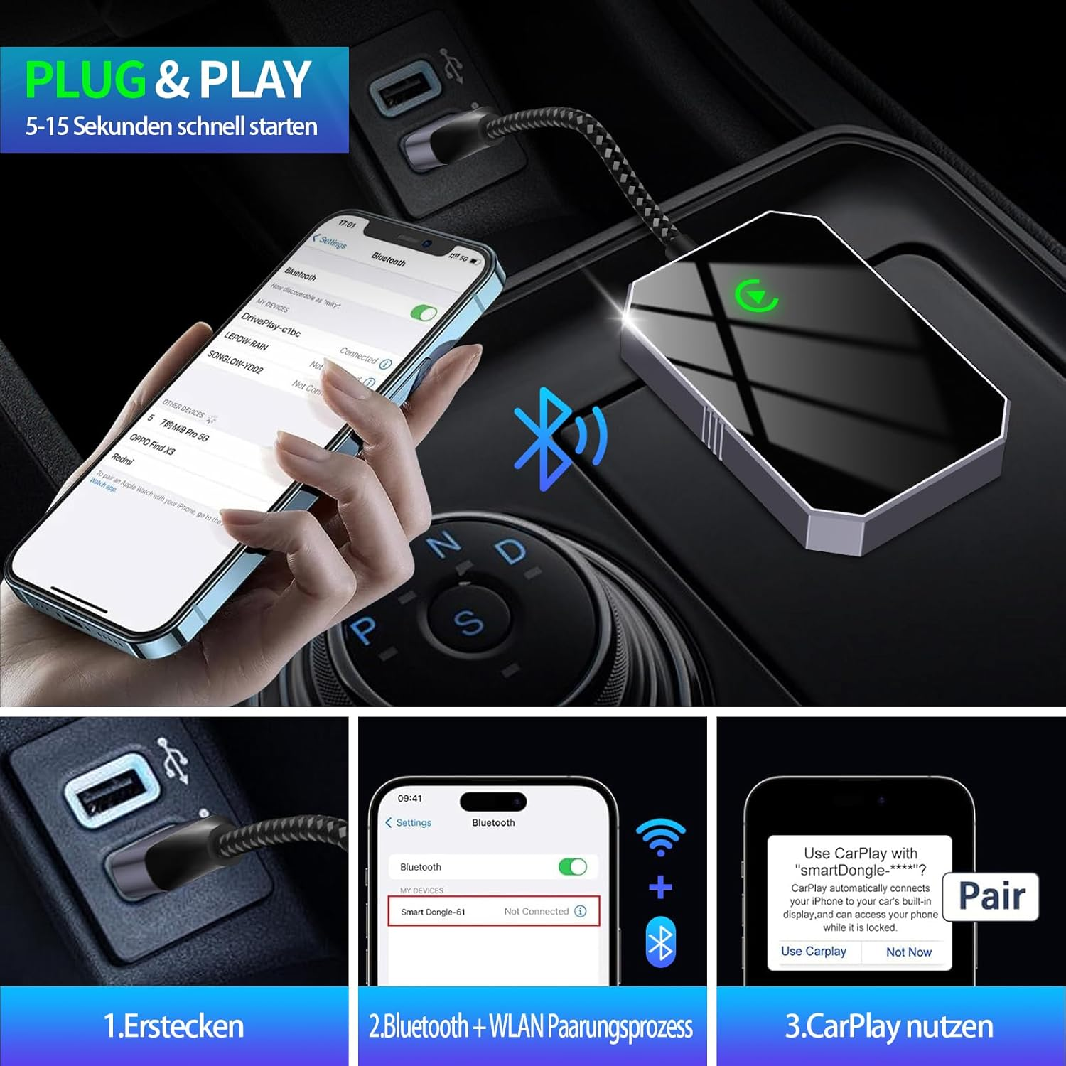 Apple Wireless CarPlay Adapter - Convert Wired to Wireless CarPlay for iPhone