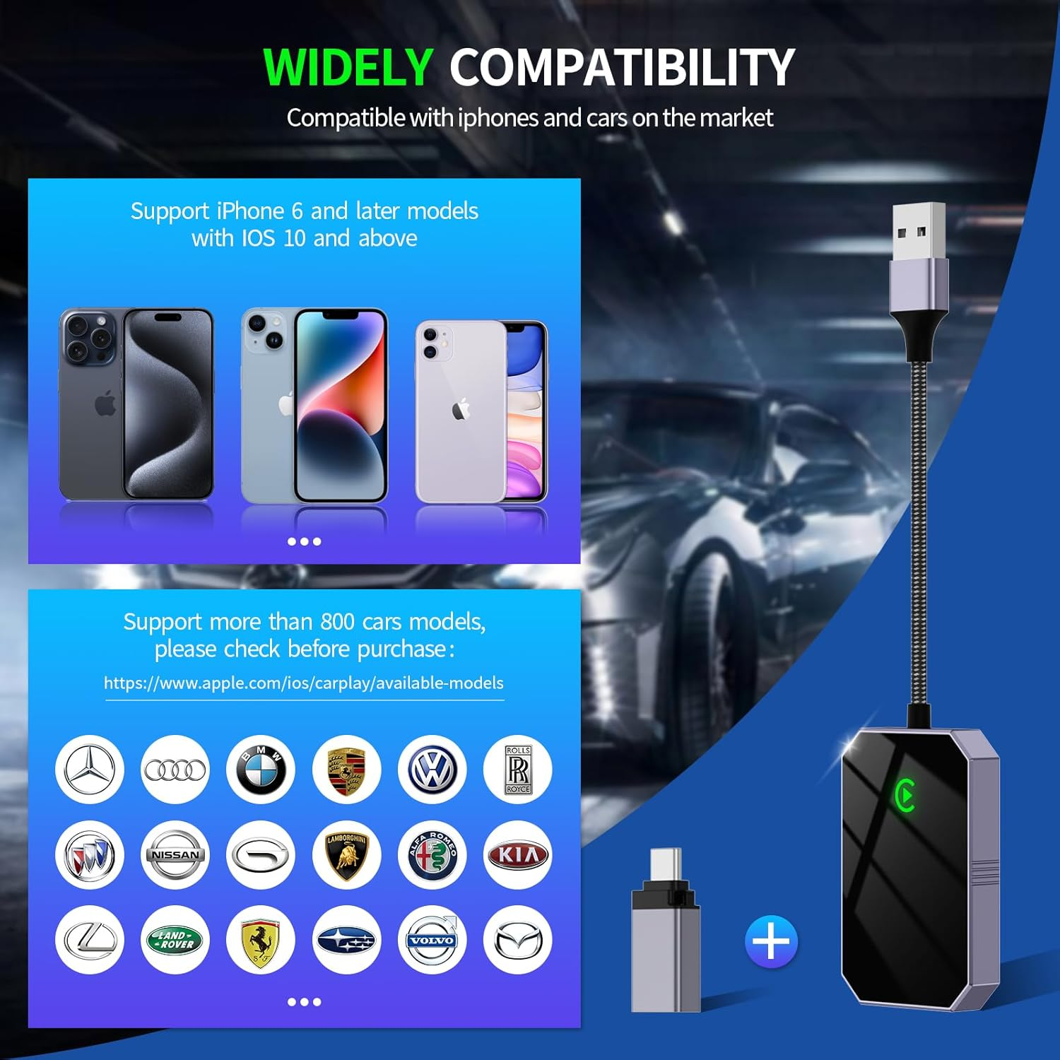 Apple Wireless CarPlay Adapter - Convert Wired to Wireless CarPlay for iPhone