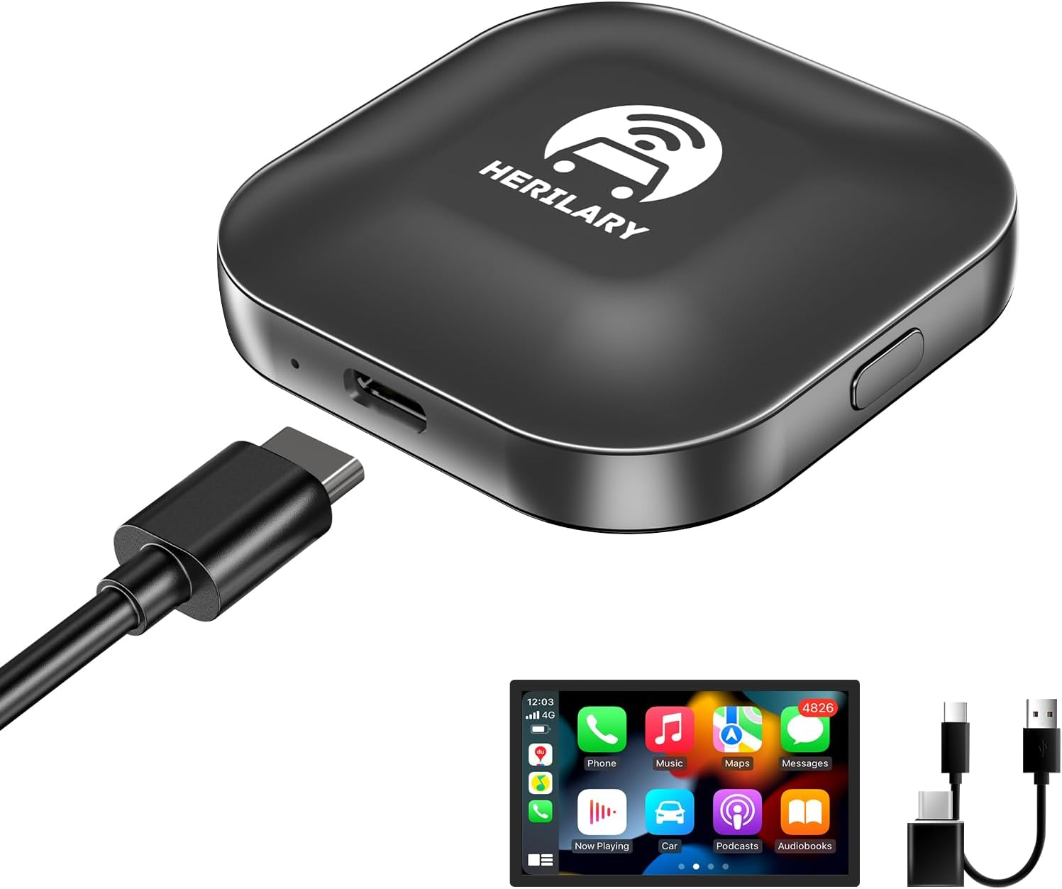 Herilay Wireless Apple CarPlay Adapter - Convert Wired to Wireless CarPlay | Plug & Play