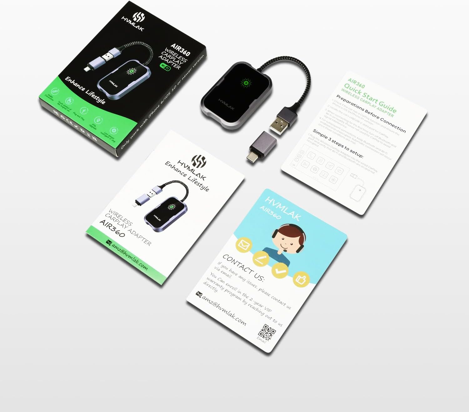 AIR360 Apple Wireless CarPlay Adapter - Bluetooth 5.4 WiFi 6.0 Metal Shell