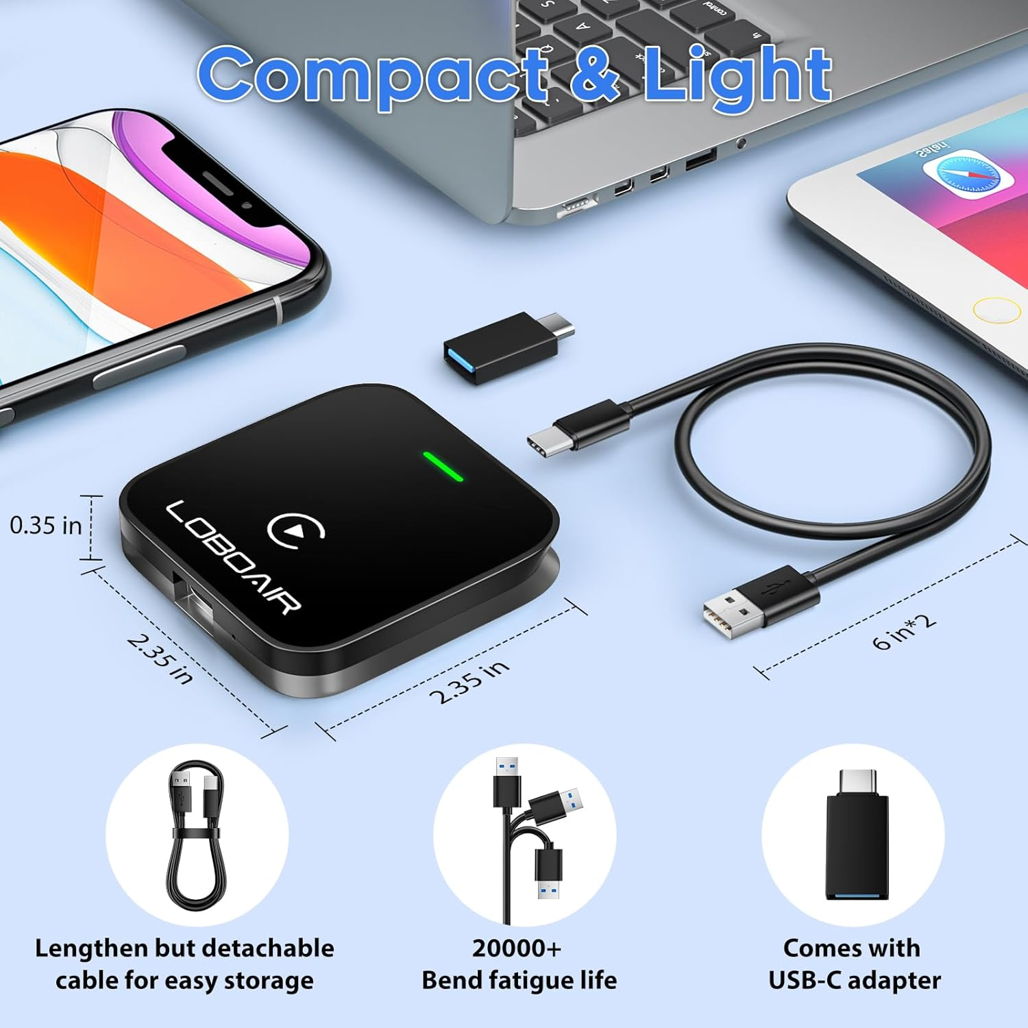 LoboAir PL8 Plus Apple Wireless Automatic CarPlay Adapter Converters Wired to Wireless