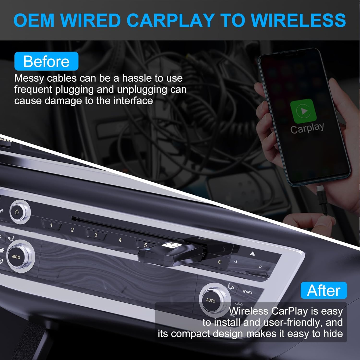 Apple Wireless CarPlay Stick 2-in-1 U2C-PP | 2015-2024 Vehicles Compatible