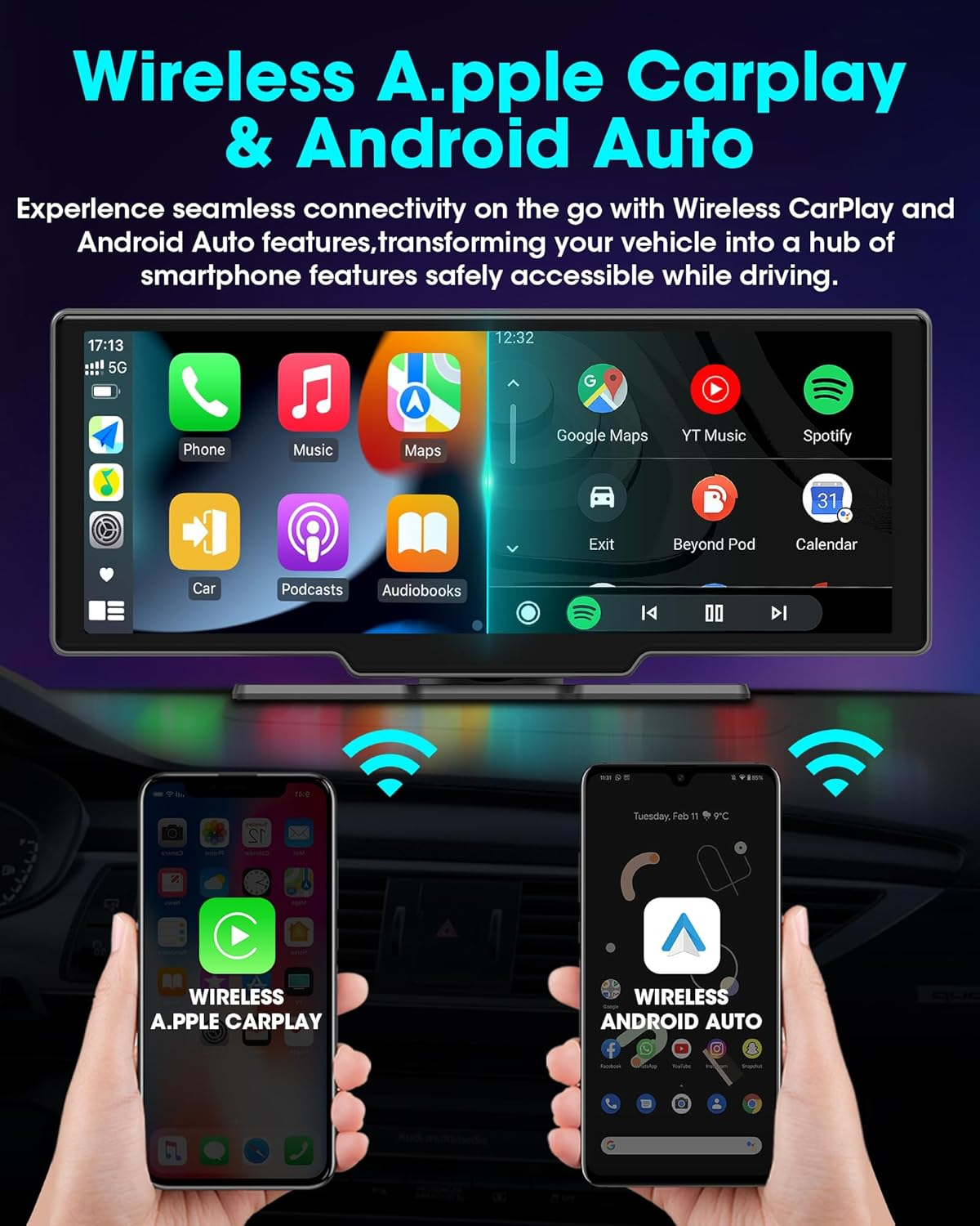 10.26" Wireless Car Stereo with Apple CarPlay & Android Auto - 1080P Backup Camera