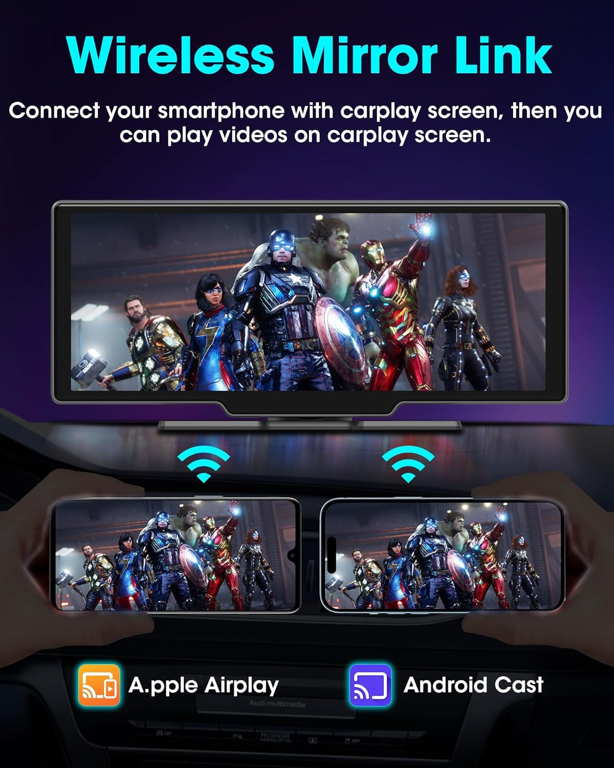 10.26" Wireless Car Stereo with Apple CarPlay & Android Auto - 1080P Backup Camera