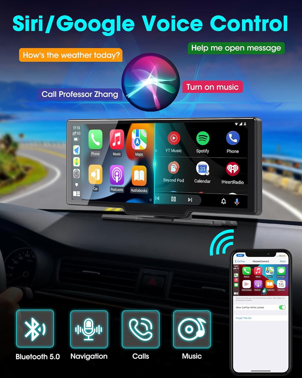 10.26" Wireless Car Stereo with Apple CarPlay & Android Auto - 1080P Backup Camera