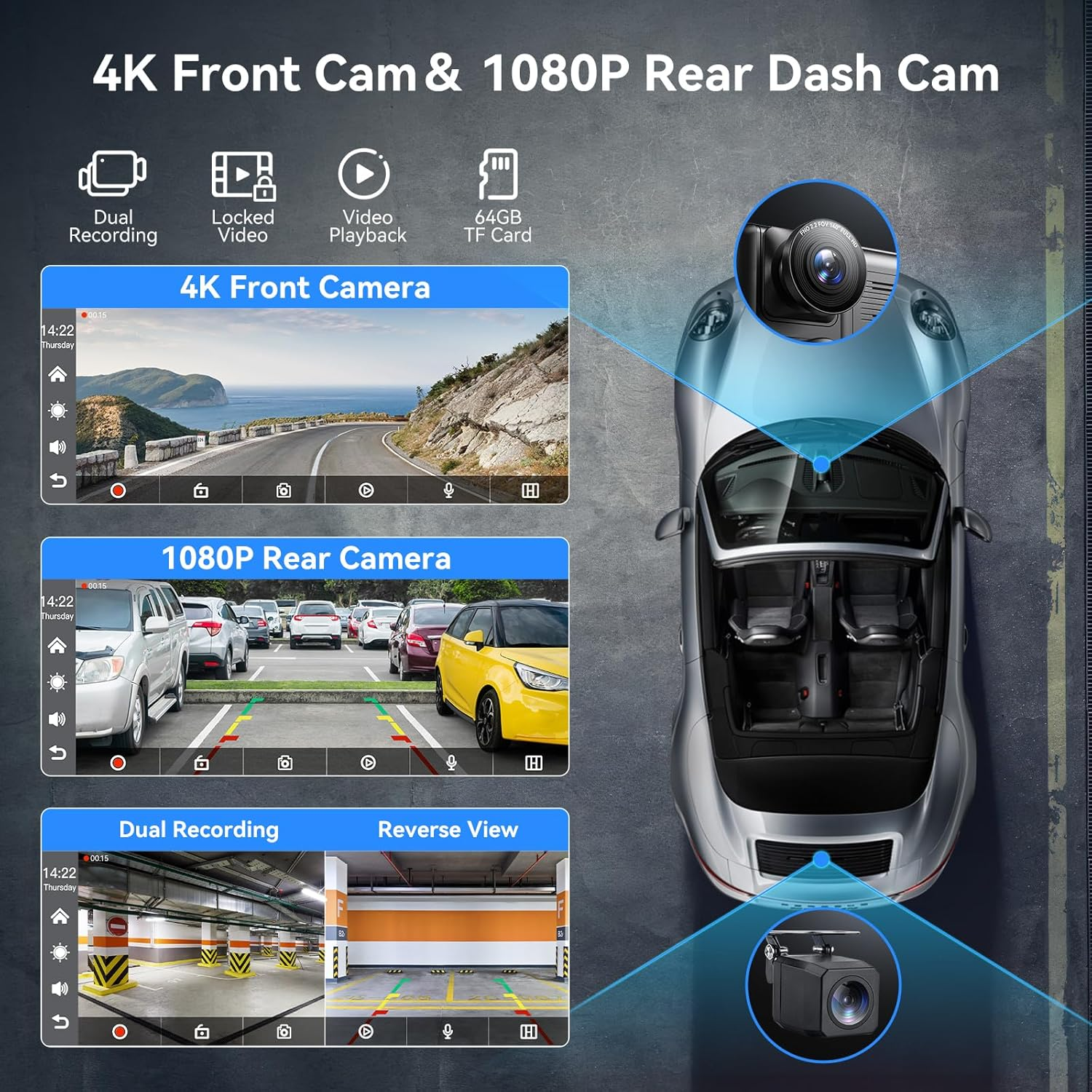10.26" CarPlay Screen with 4K Dash Cam & Android Auto - GPS Navigation & Backup Camera