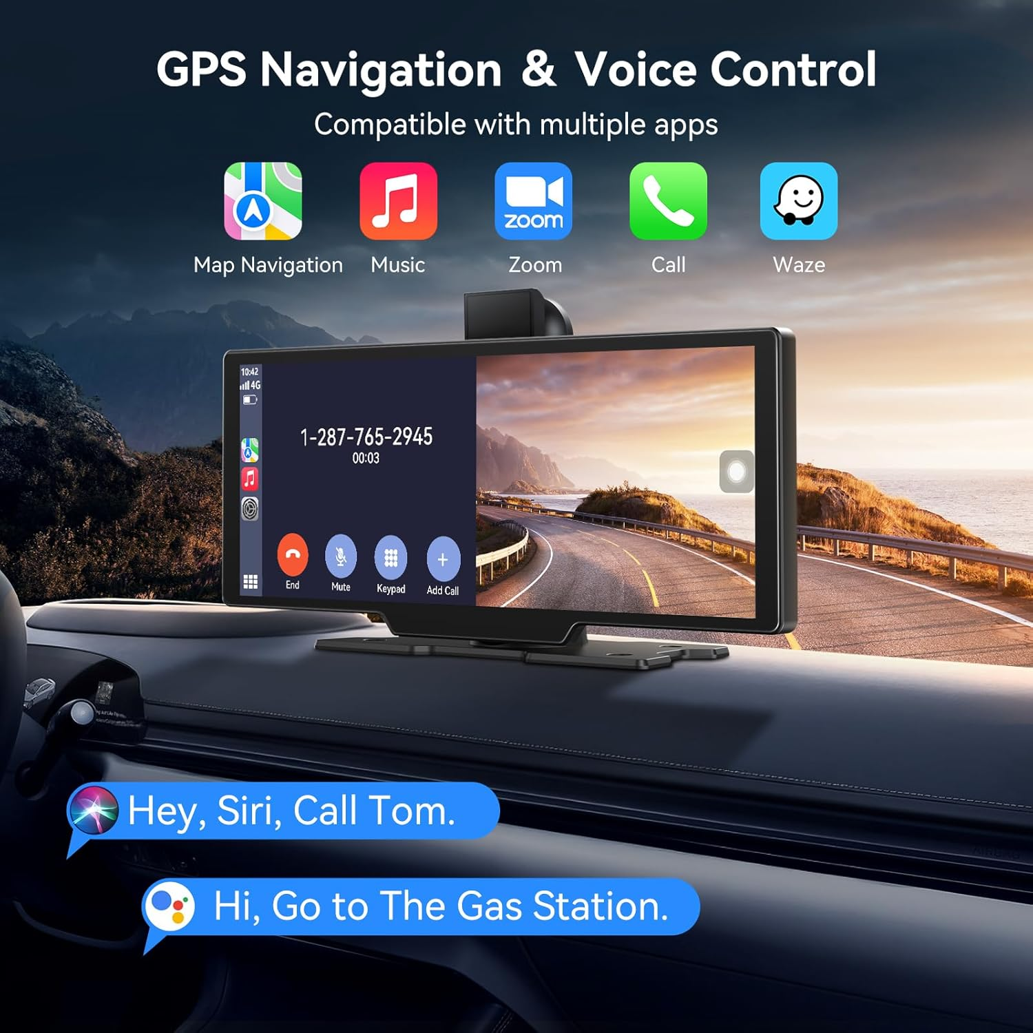 10.26" CarPlay Screen with 4K Dash Cam & Android Auto - GPS Navigation & Backup Camera