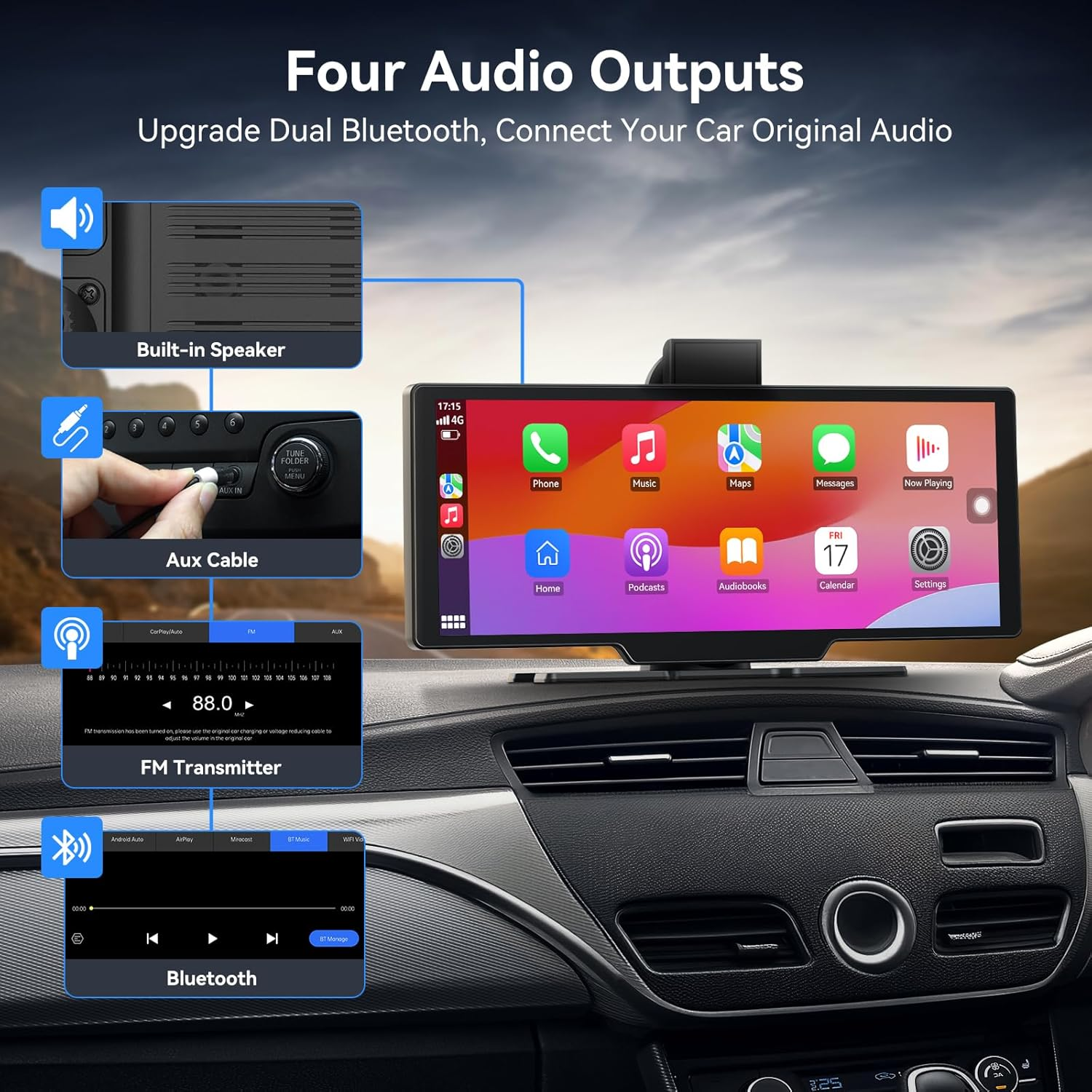 10.26" CarPlay Screen with 4K Dash Cam & Android Auto - GPS Navigation & Backup Camera