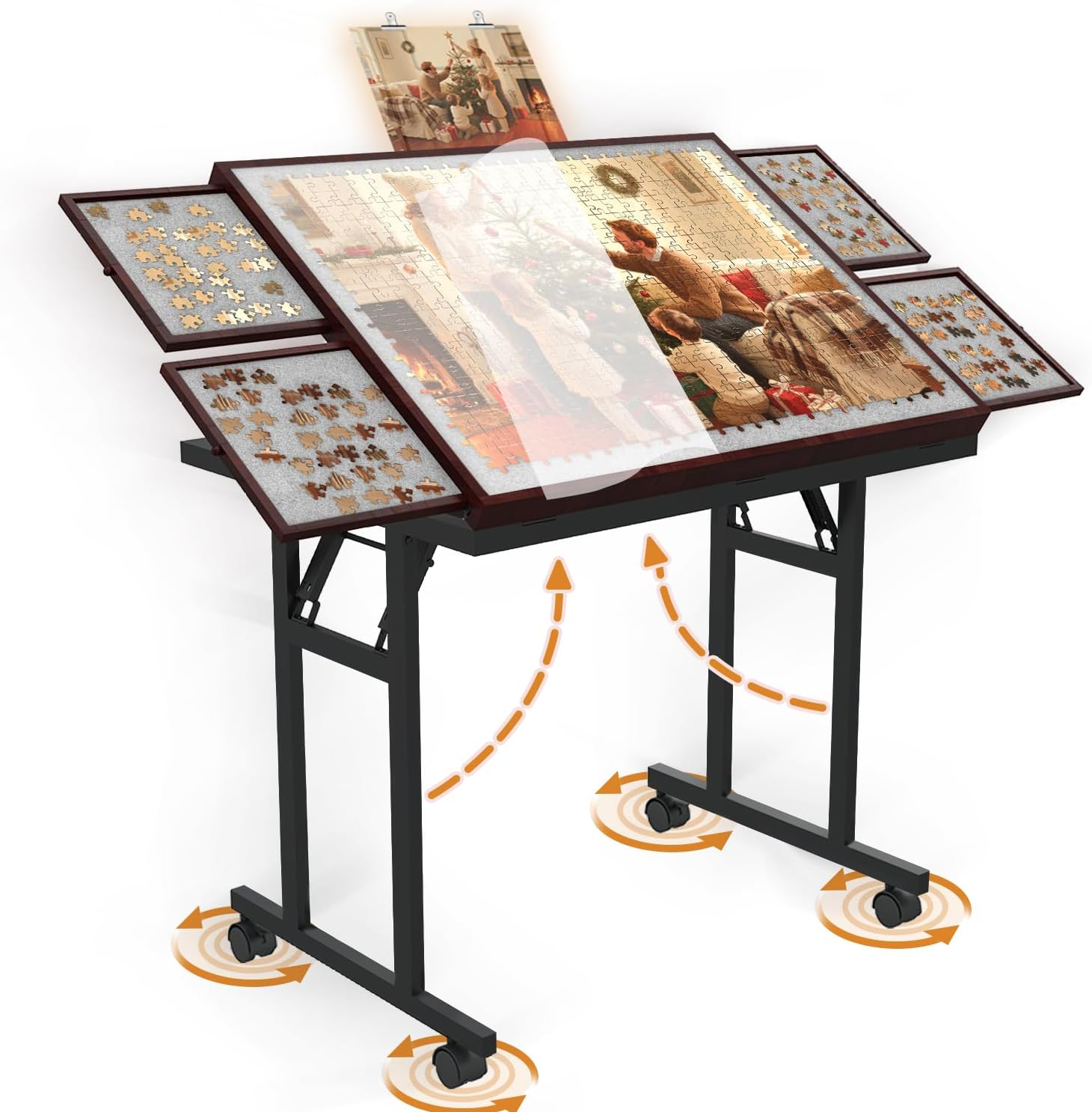 Puzzle Table with Folding Legs - 1500 Piece Capacity, Drawers, Cover & Wheels