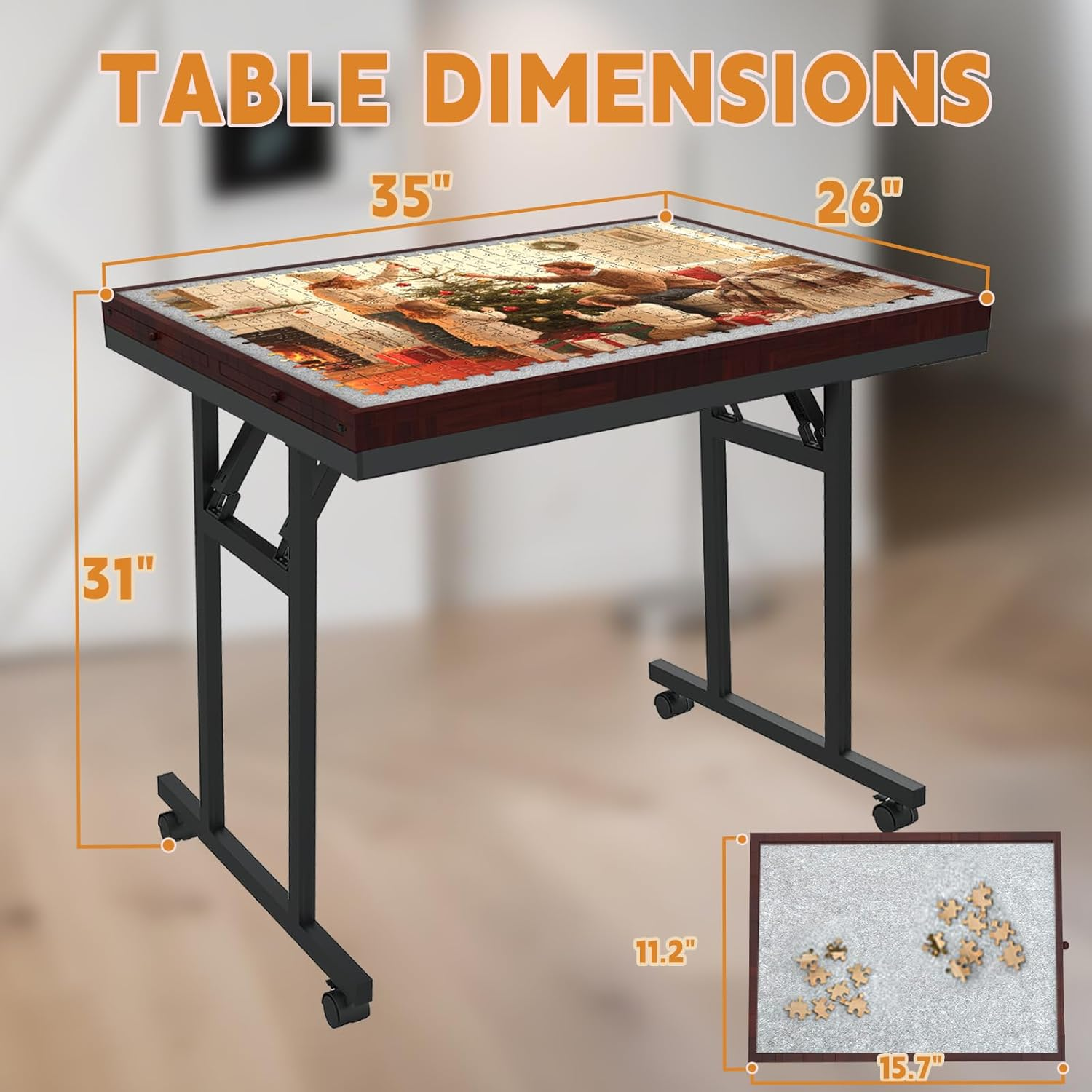 Puzzle Table with Folding Legs - 1500 Piece Capacity, Drawers, Cover & Wheels